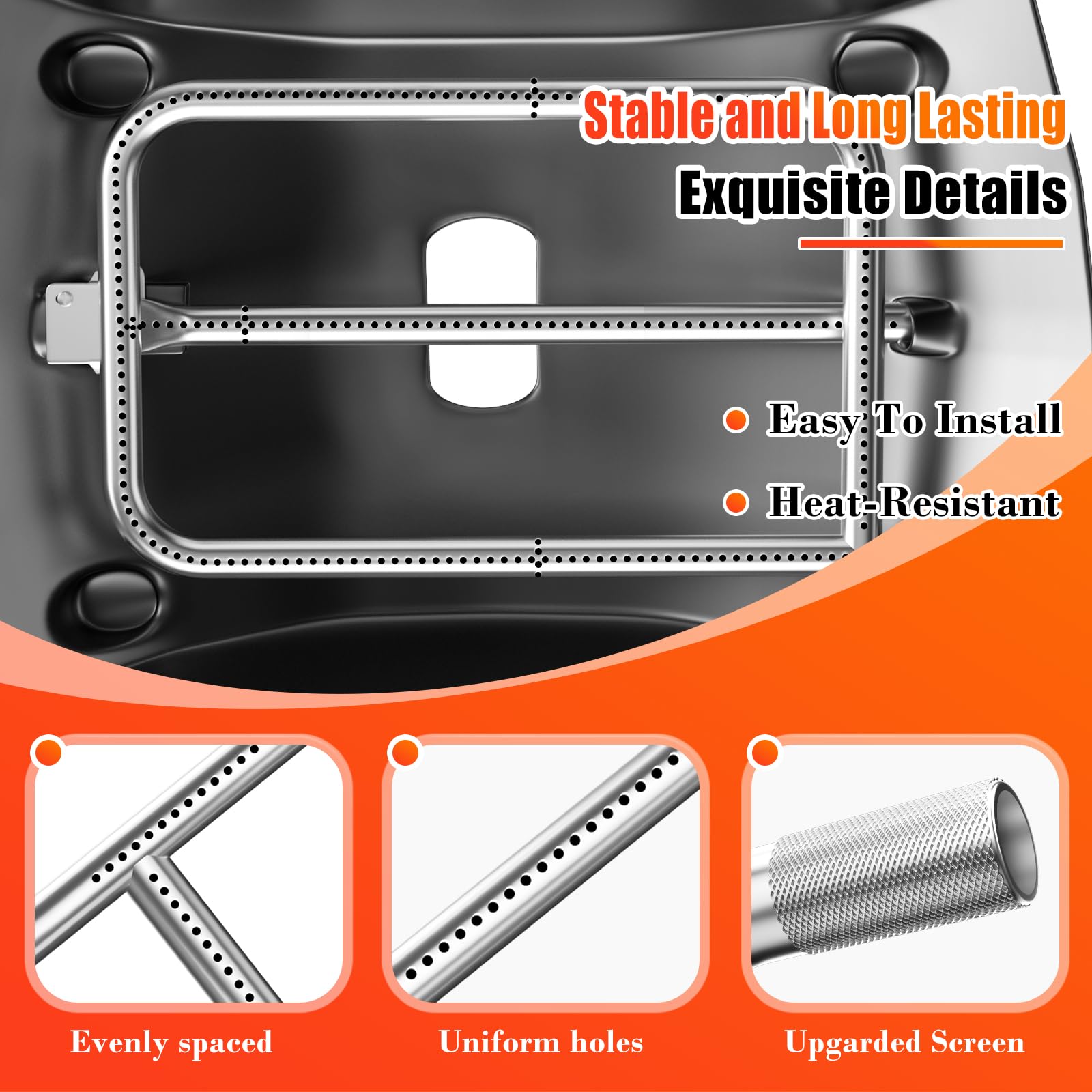 Hisencn 65032 Stainless Steel Grill Burner Tube Replacement for Weber Q3200, Q3000, Q320, Q300, 57060001, 404341, 586002 Gas Grills - Compatible with Weber Q Series 60036, 80385, 13122 - Perfect for Outdoor BBQ, Backyard Cooking & Camping Grilling