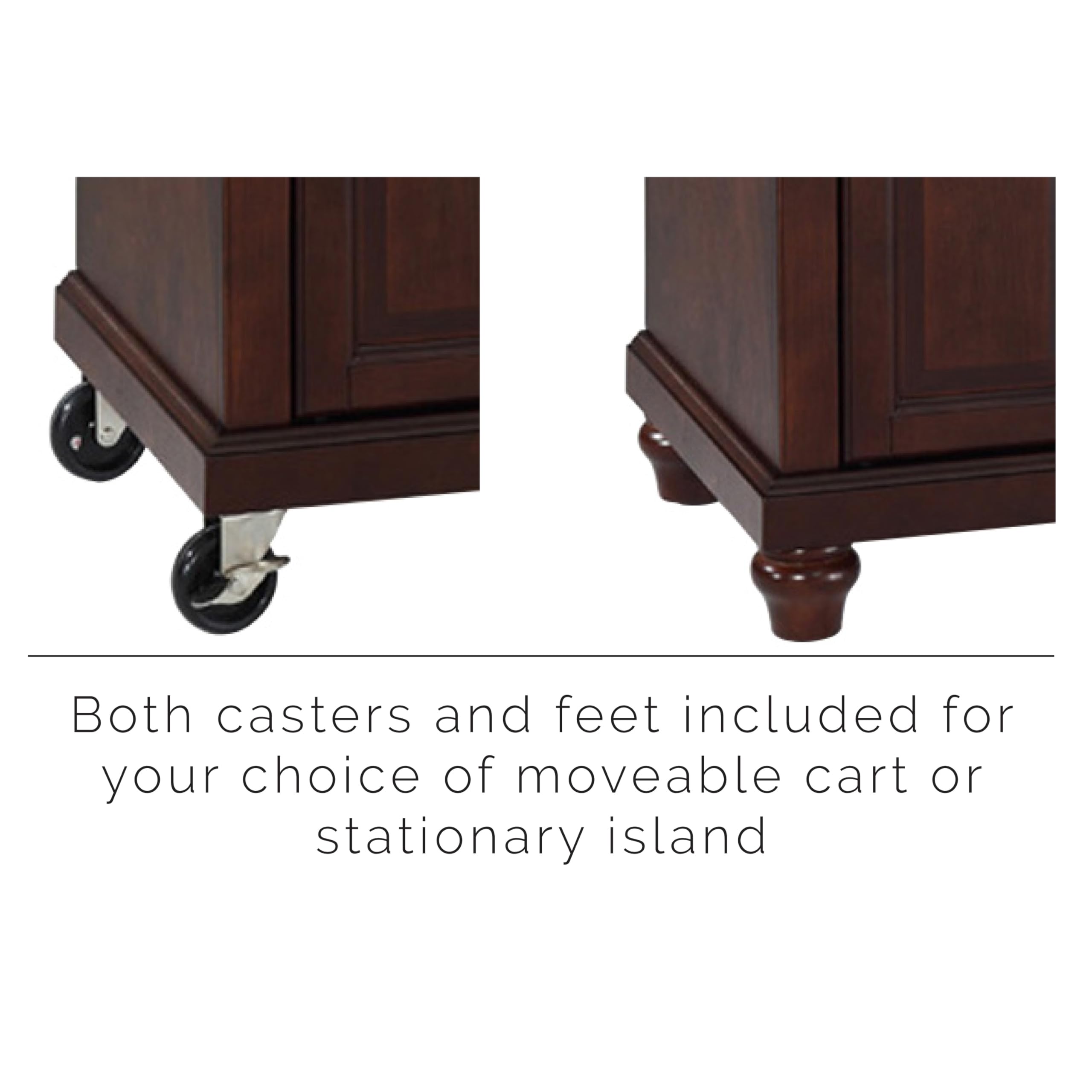 Crosley Cambridge Granite Top Rolling Kitchen Island Cart with Storage - Microwave Stand & Spice Rack - Mahogany Finish for Modern Kitchens & Small Spaces