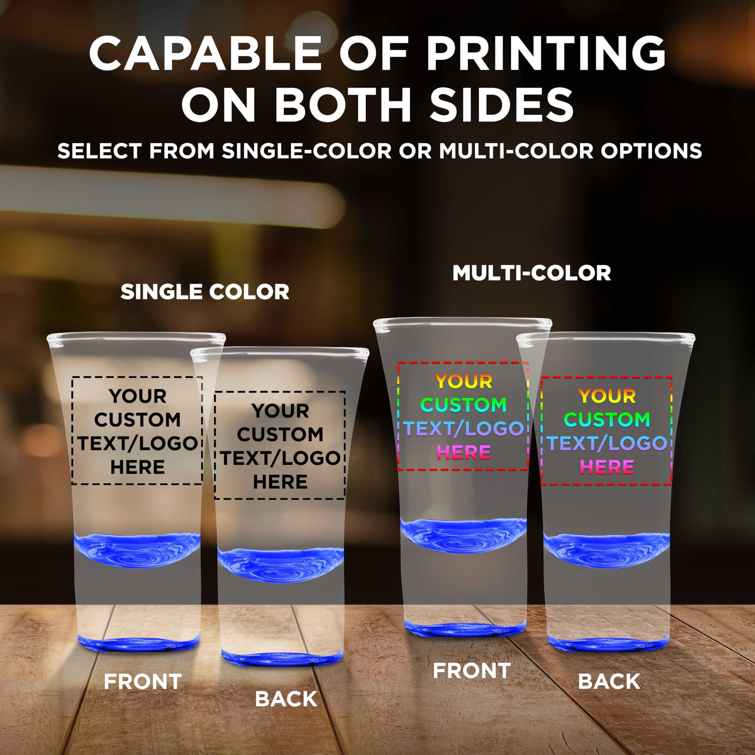 Custom 2 oz. Lord Shooter Etched Shot Glasses - 100 Pack with Personalized Text & Logo - Perfect for 21st Birthday Parties, Bars, Lounges & Home Entertaining - Blue Glassware Set for Shots & Cocktails