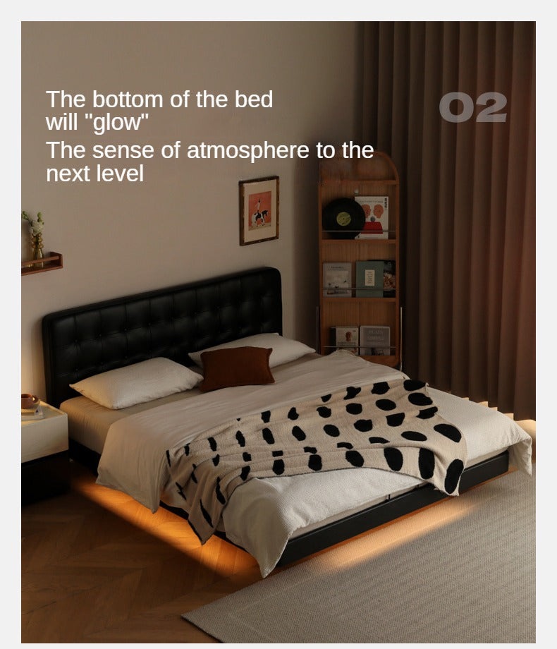 Premium Black Leather Suspension Bed - Luxurious & Durable for Bedroom, Guest Room, or Dorm - Enhances Comfort & Style