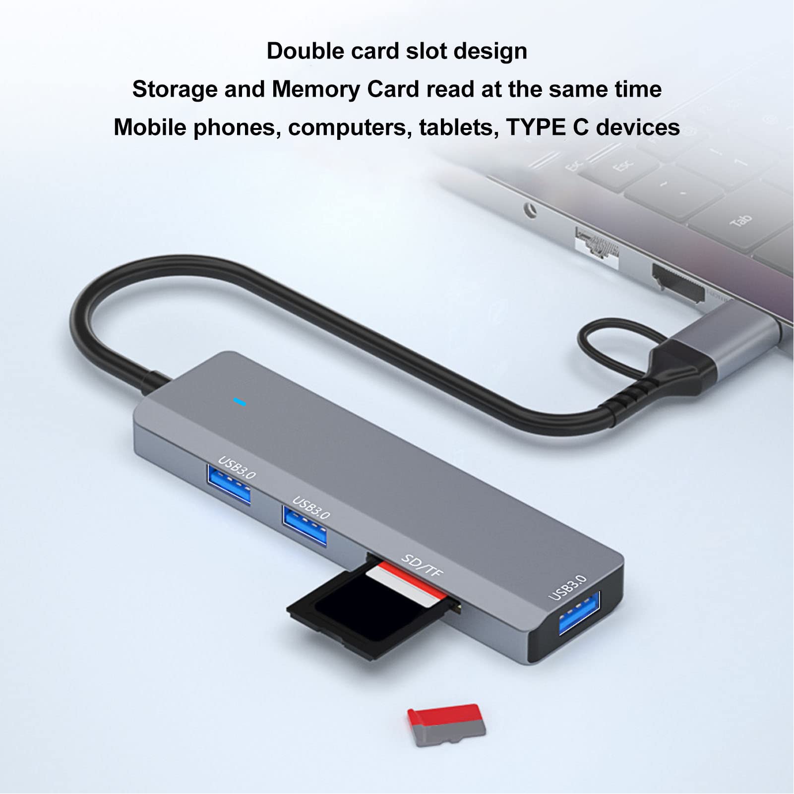 Premium USB 3.0 Hub with 4-Port Expansion, 5Gbps High-Speed Data Transfer, SD/TF Card Reader & Aluminum Alloy Housing - Ultra Slim Portable USB Adapter for Laptop, PC, Smartphone - Perfect for Home Office, Gaming & Travel Use