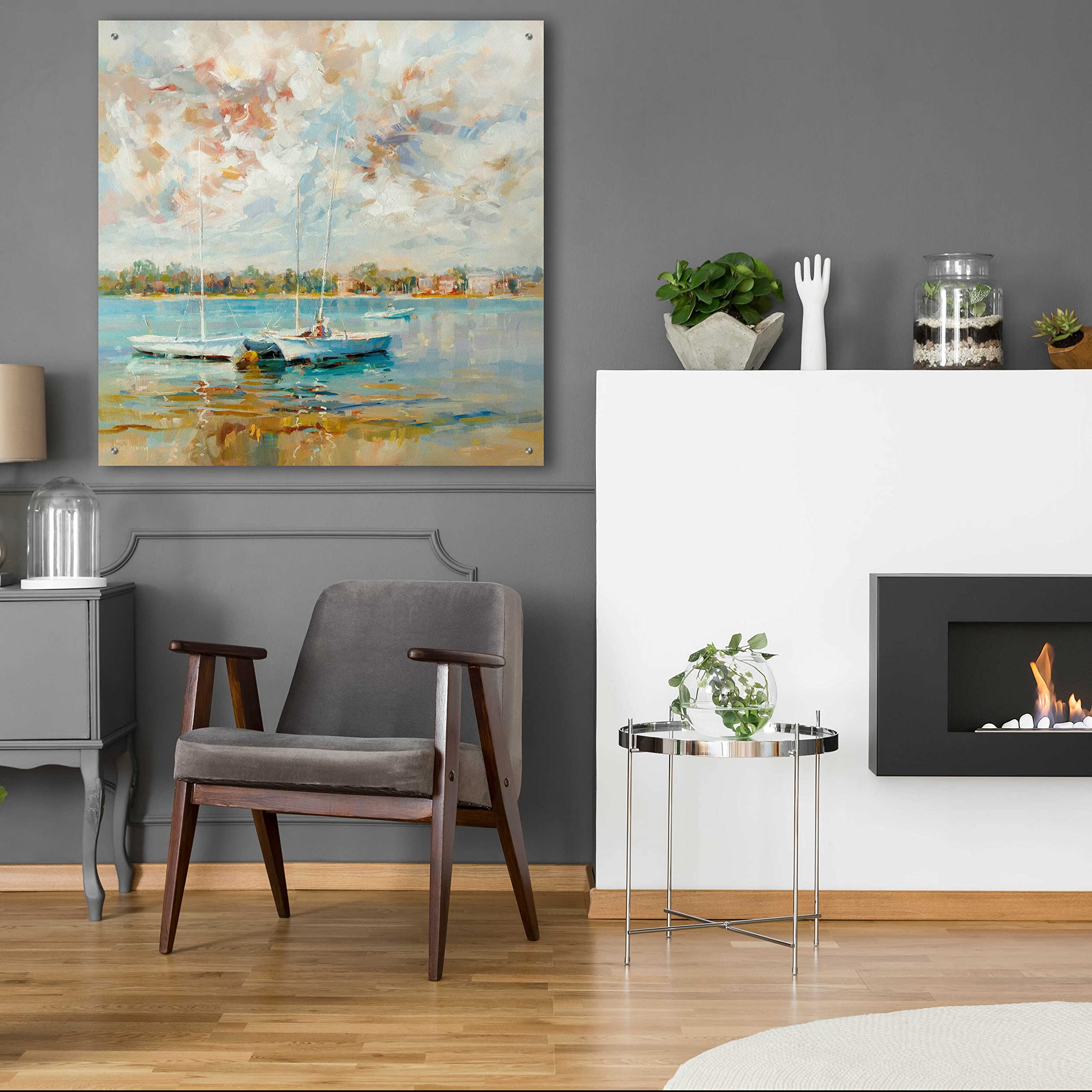 Kasia Bruniany 'At Water's Edge' Acrylic Glass Wall Art - 36x36 Inches Modern Abstract Painting for Living Room, Bedroom & Office Decor