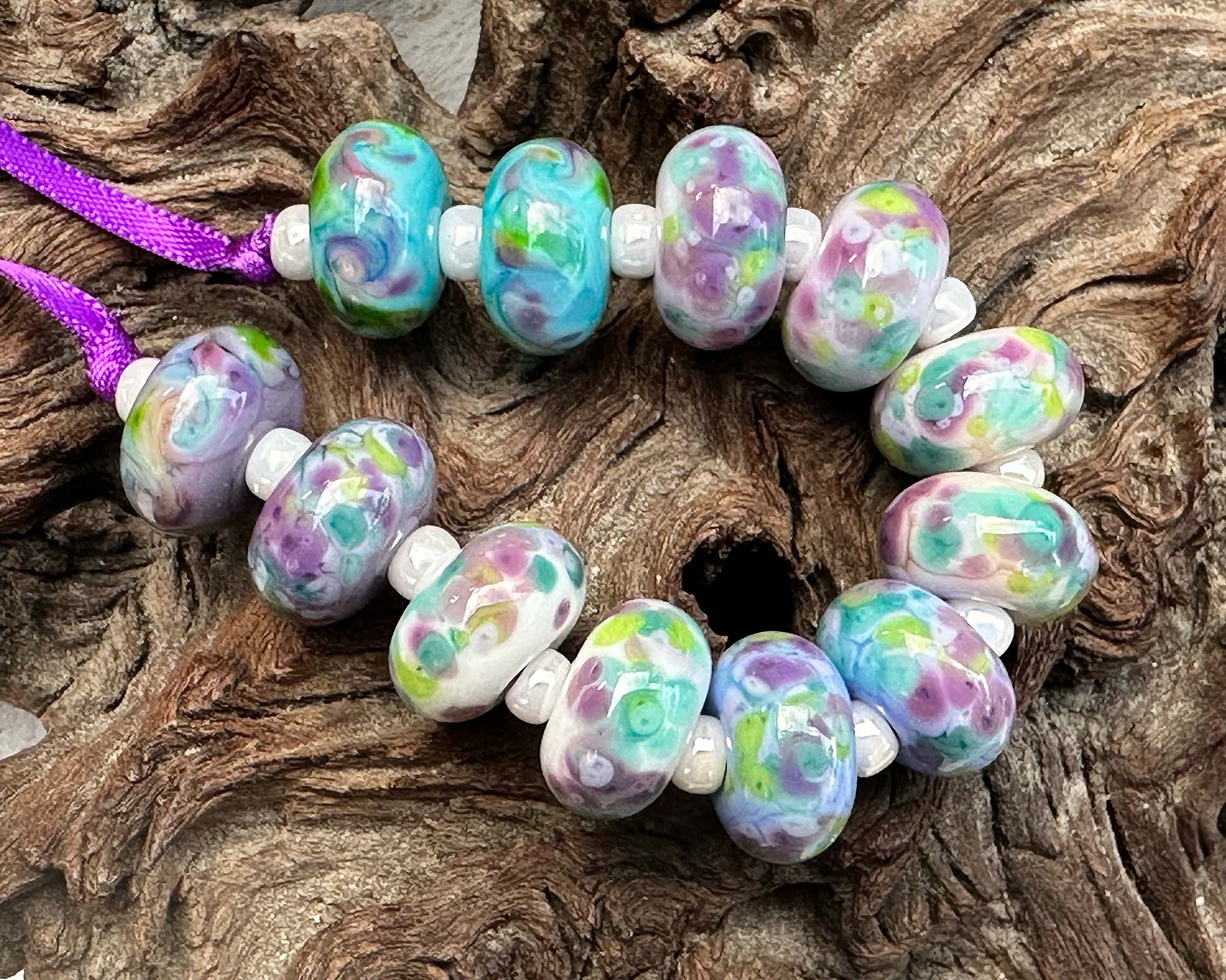 12pcs Lavender Fields Lampwork Glass Beads for Jewelry Making - DIY Bracelet, Necklace, Earrings - Boho Style Handmade Beads for Crafting, Gifts & Home Decor