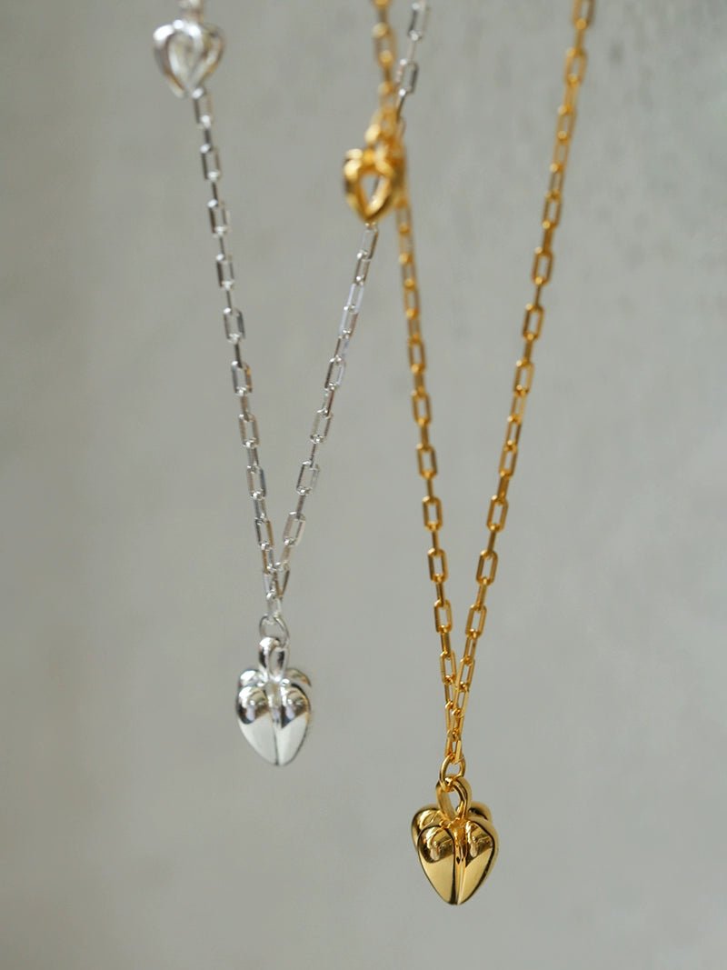 Minimalist 3D Heart Pendant Necklace - 18K Gold Vermeil - Perfect for Valentine's Day Gifts & Anniversary Jewelry