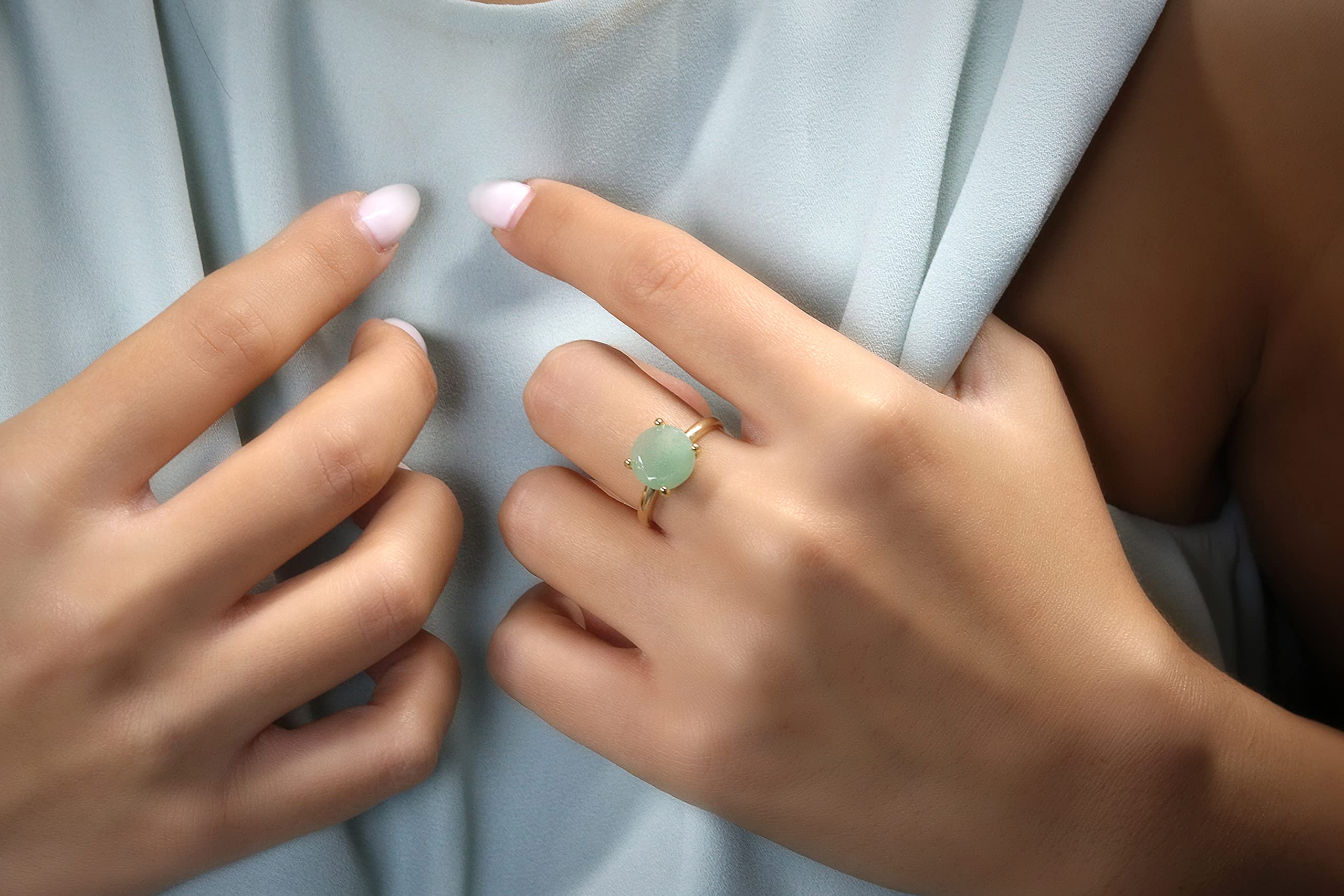Handmade 14k Rose Gold Aventurine Stone Ring for Women | Unique Green Gemstone Jewelry | Fashion Statement & Gift with Box | Perfect for Weddings, Parties & Everyday Wear