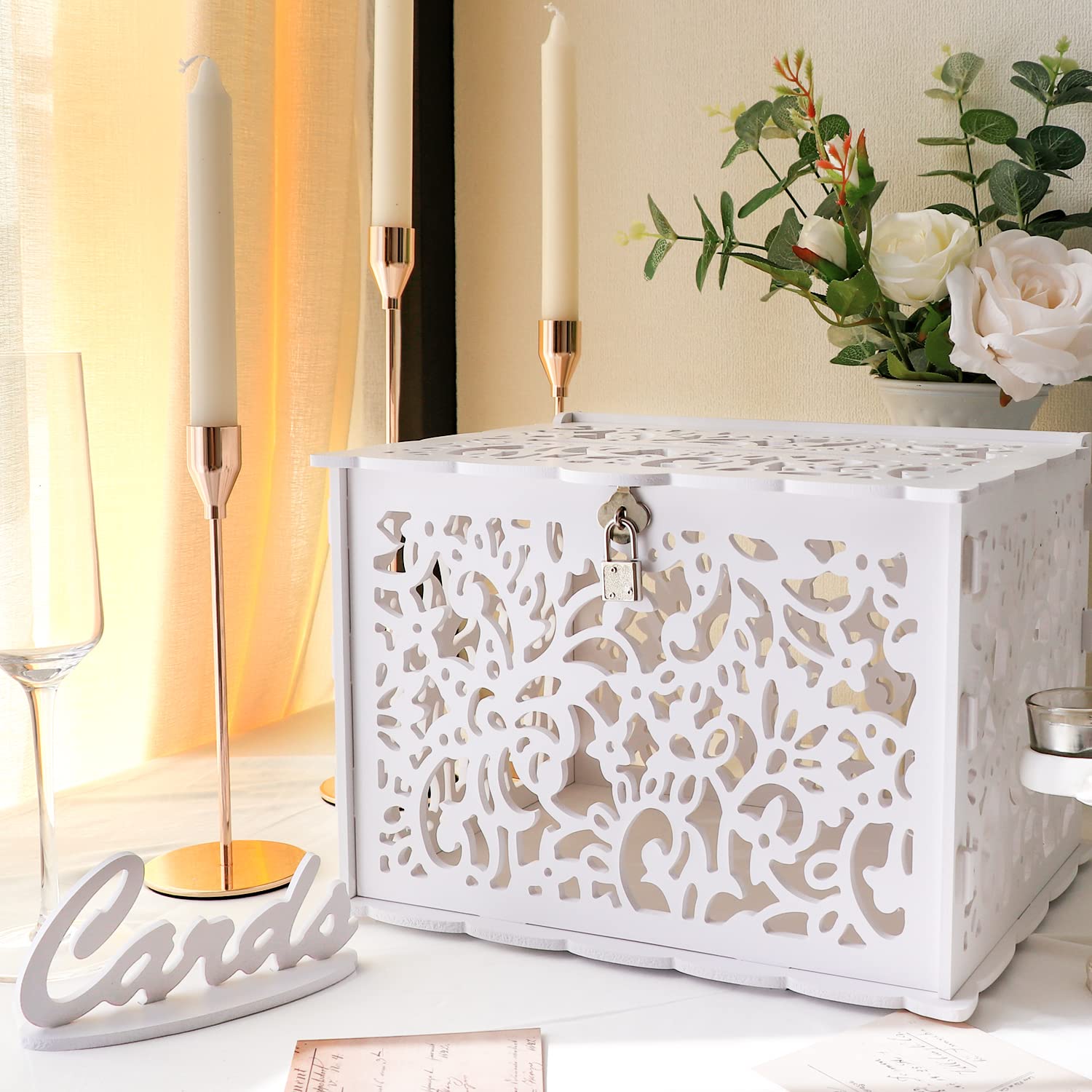 White PVC Gift Card Box with Lock - Secure DIY Wedding Money Holder for Reception, Graduation, Birthday & Baby Shower Decorations | Perfect for Cash Gifts, Cards & Party Favors