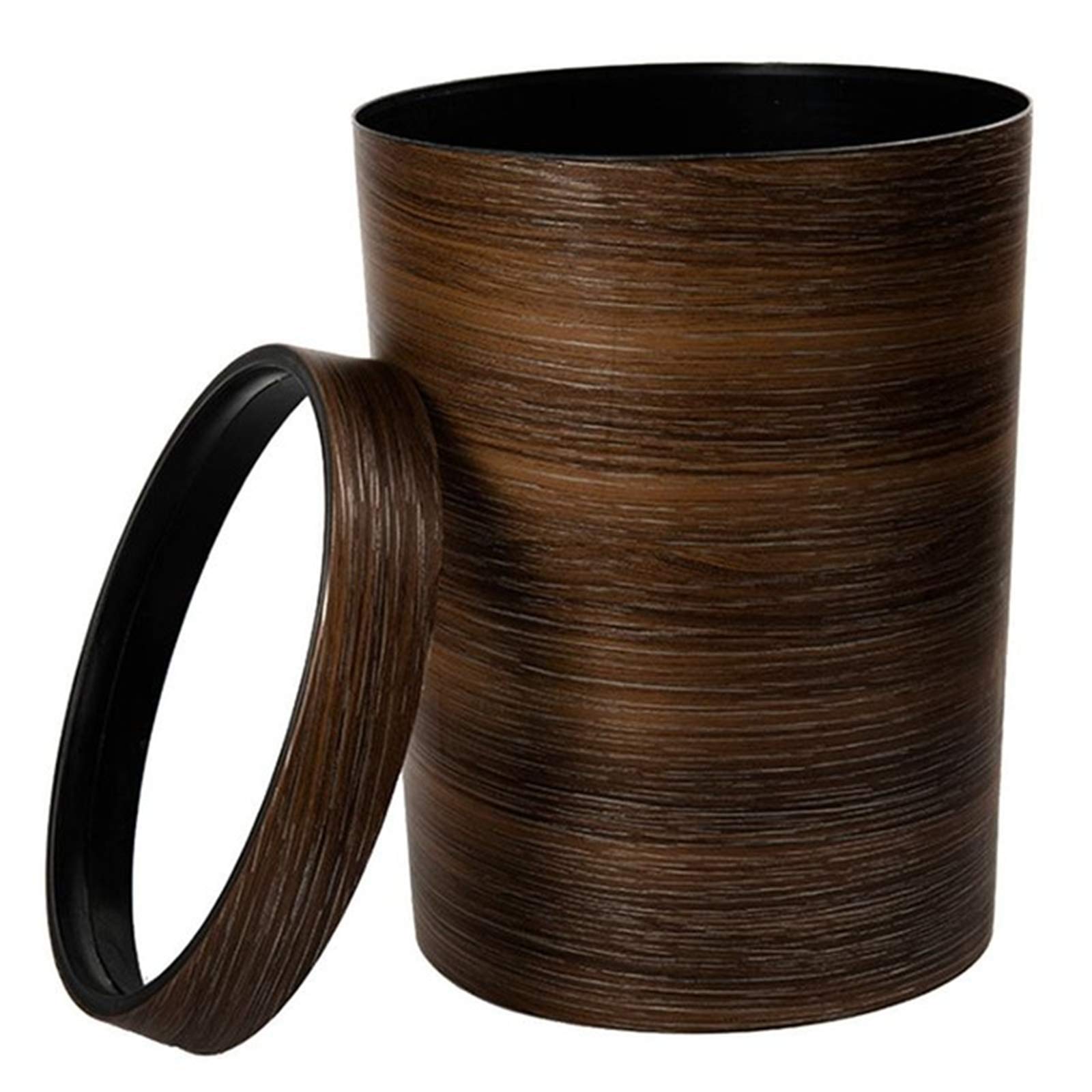 Retro Style Step Trash Can with Pressing Ring - Plastic Household & Office Garbage Bin with Wood Grain Design (Dark Brown) - Perfect for Kitchen, Bathroom, and Office Waste Disposal