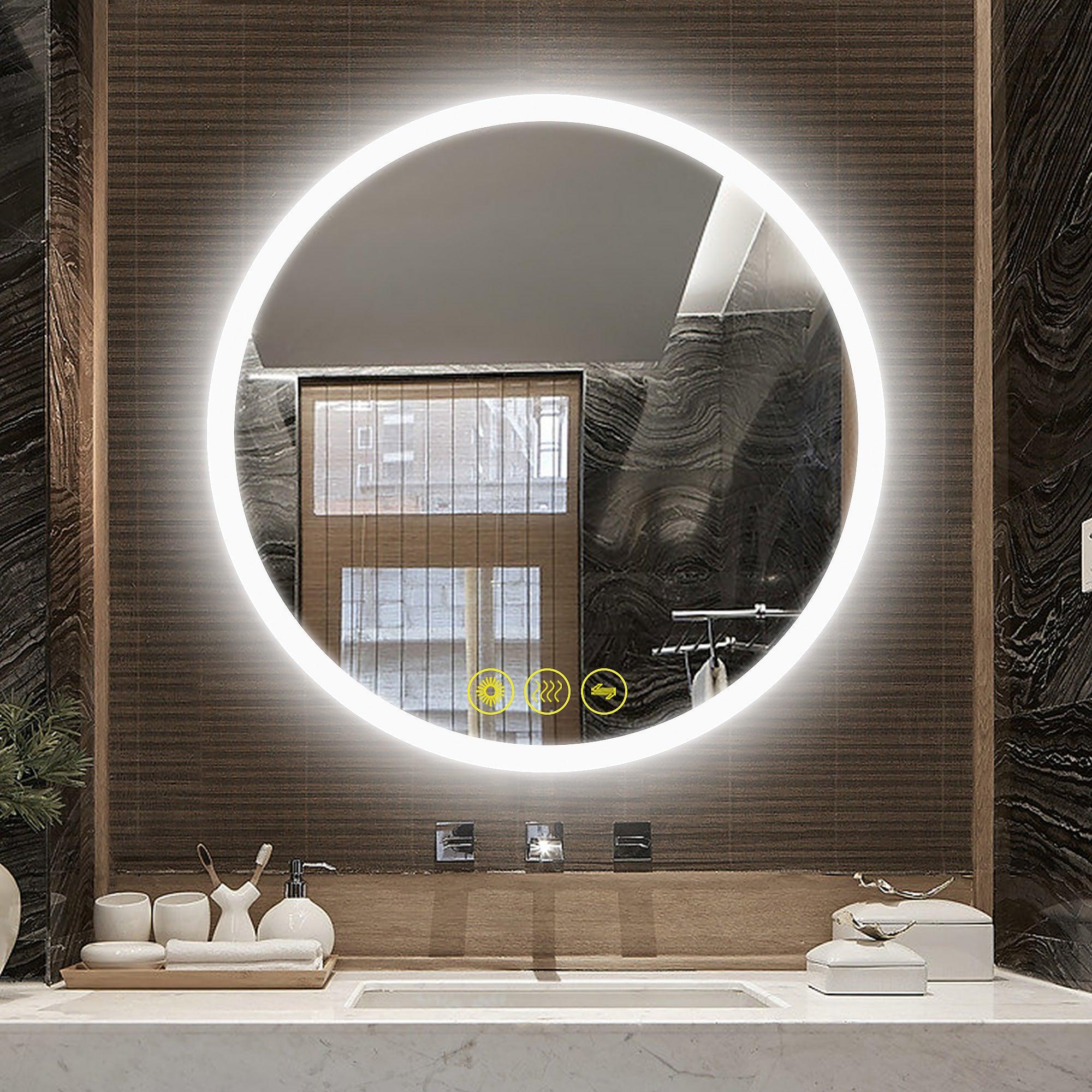 SmartReflect Modern Round LED Dimmable Anti-Fog Frameless Bathroom Vanity Mirror - Perfect for Makeup, Shaving & Home Decor - Waterproof & Energy-Efficient Bathroom Lighting Solution