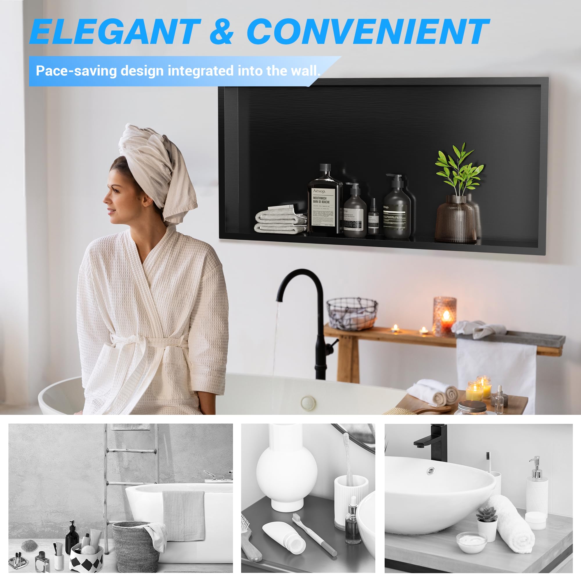 Premium Merapi Stainless Steel Shower Niche 24