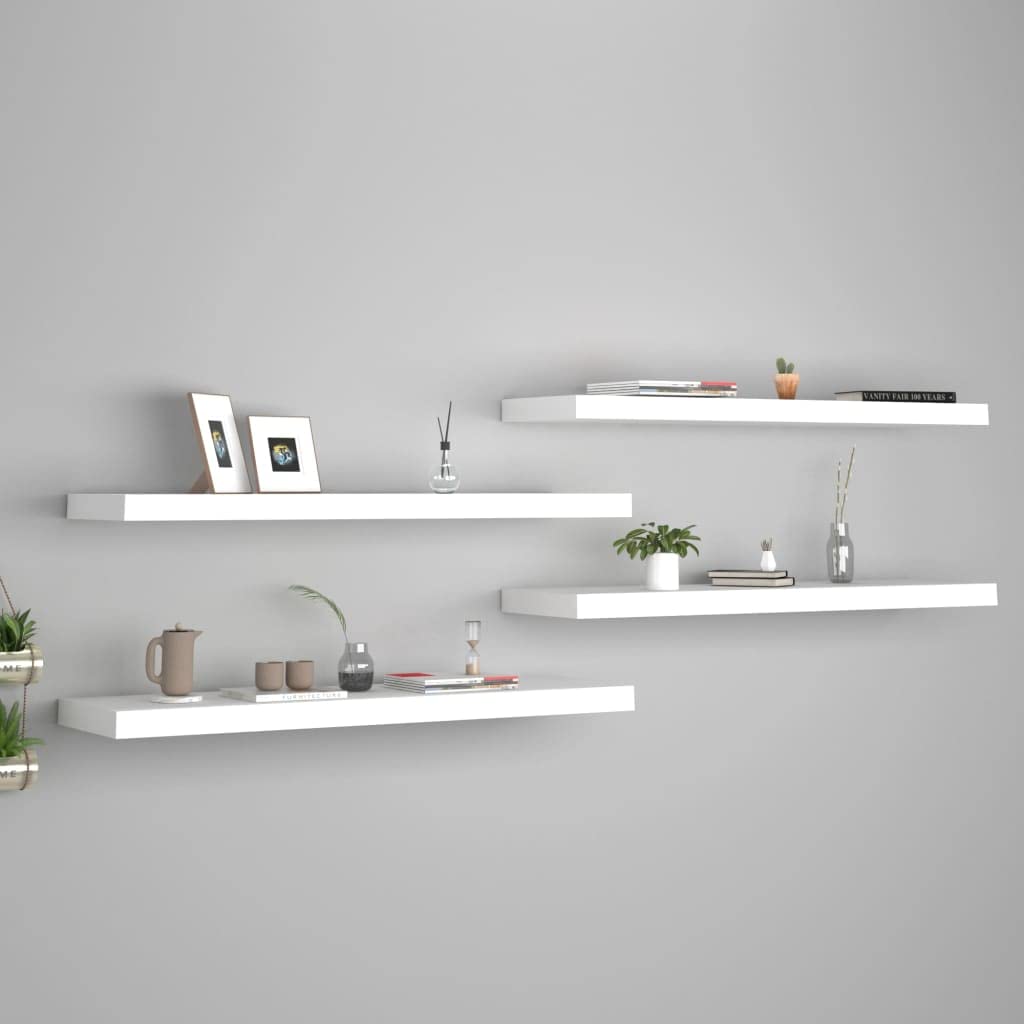 Floating Shelves Set of 4 - White MDF Wall Mounted Shelves 35.4
