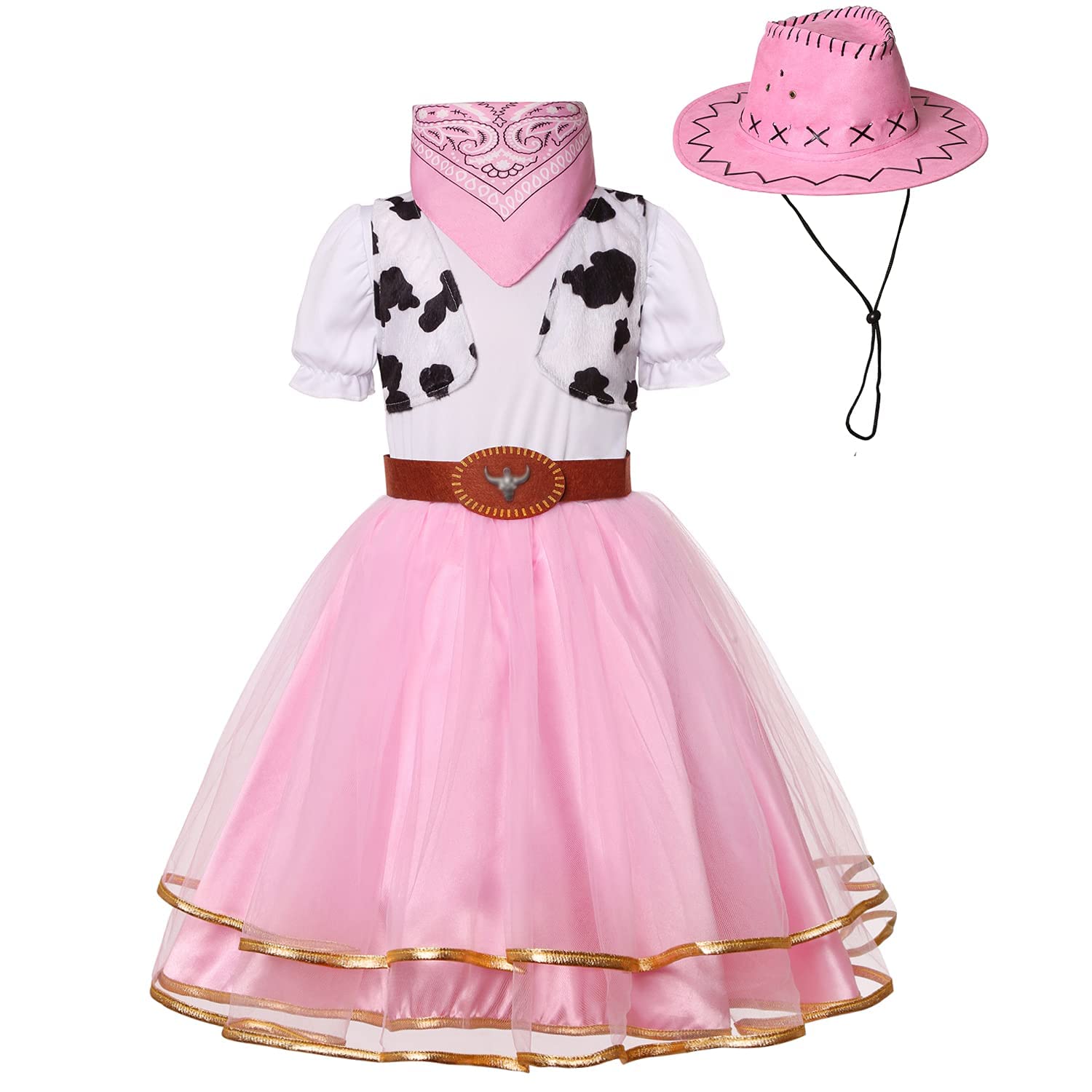 Best Cowgirl Costume for Girls | Western Outfit with Cowboy Hat | Halloween Dress Up, Birthday Party, Rodeo Theme | Ages 3-10 Years | Perfect for Cowgirl Birthday Party, Halloween Trick or Treat, Western Photo Shoot