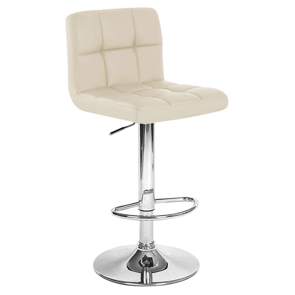Boris Contemporary Adjustable Height Bar Stool - Chrome Base & Footrest, Cream Upholstery, Perfect for Kitchen Islands & Home Bars