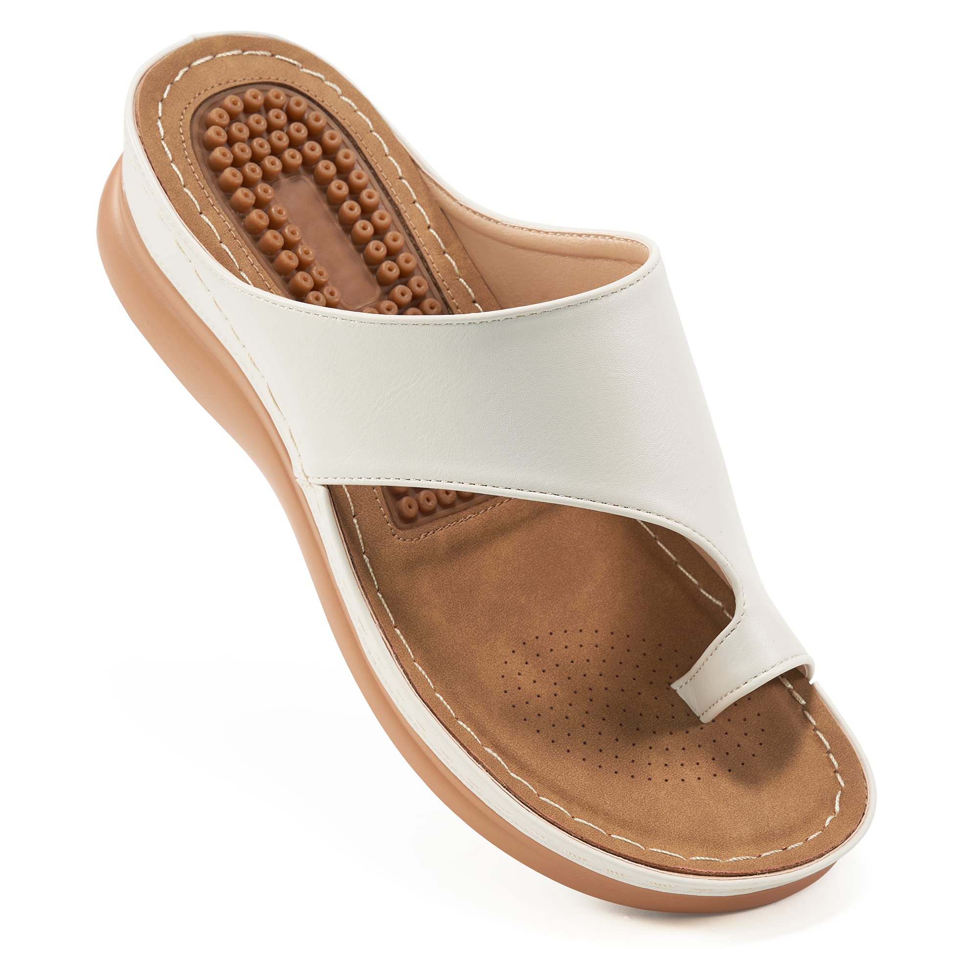 **Aomigoct Women's Comfortable Wedge Sandals with Orthopedic Cushion Footbed - Dressy Summer Flip Flops for Walking, Beach, and Casual Outfits**