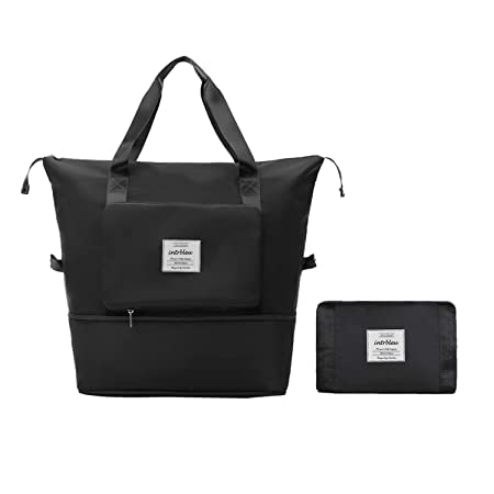 HIMART Waterproof Folding Travel Duffel Bag - Lightweight Carry-On Luggage for Gym, Sports & Vacation - Compact Foldable Duffle with Pouch (Black) - Perfect for Workouts, Weekend Getaways & Business Trips