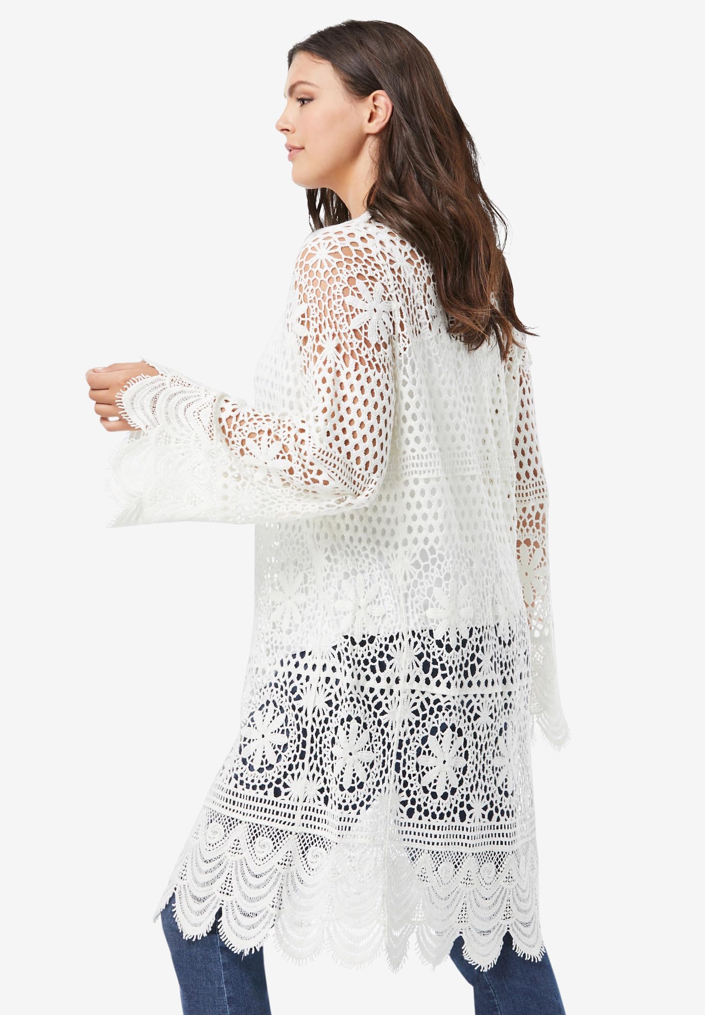 Romantic Plus Size Floral Lace Crochet Duster Cardigan for Women | Boho Chic Cover-Up for Beach, Wedding & Special Occasions