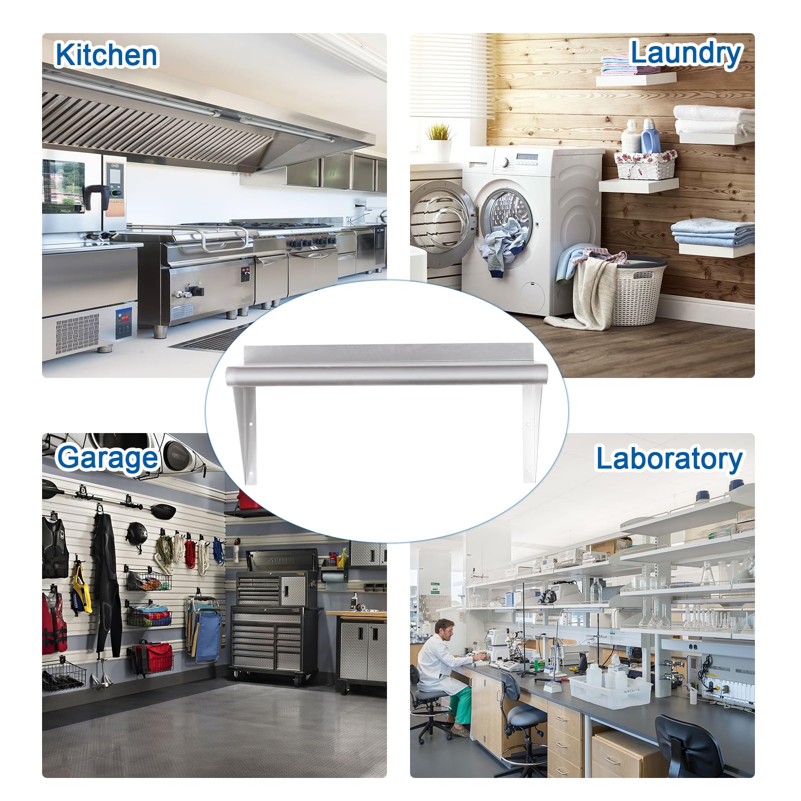 Stainless Steel Shelf 12x36 Inches - Heavy Duty 230lb Capacity Commercial Wall Mount Shelving with Backsplash & Brackets - Perfect for Kitchen, Restaurant, Laundry Room, Garage Storage & Home Organization