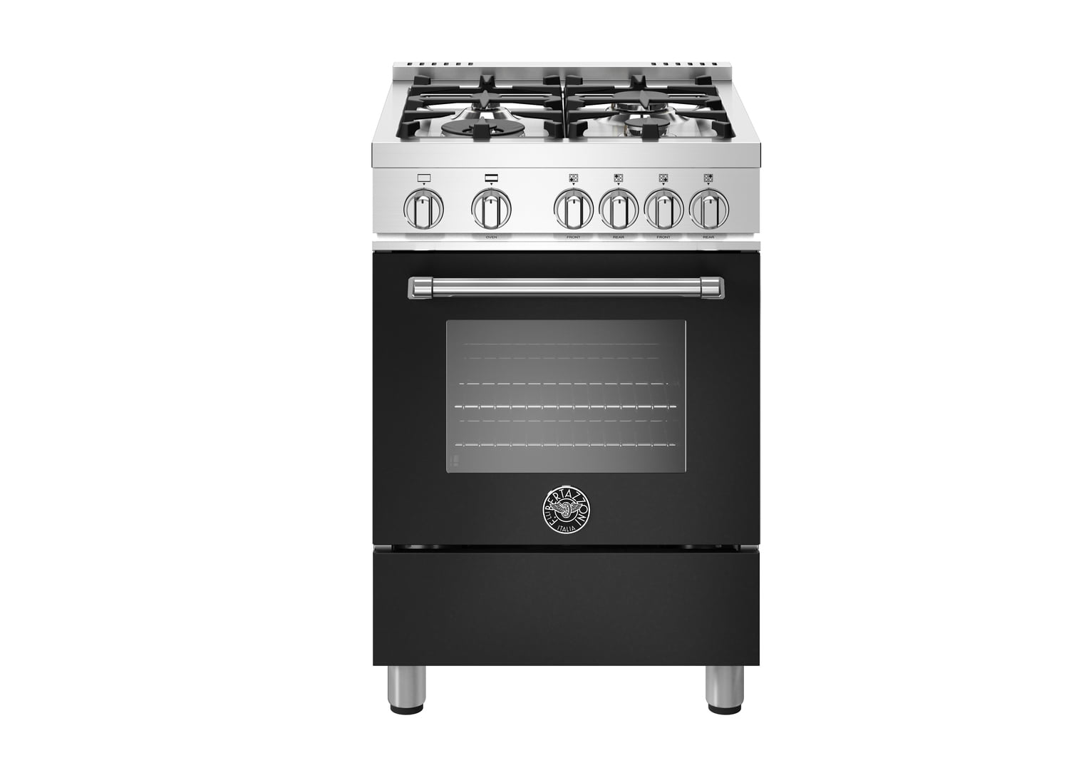 Bertazzoni MAST244GASNEE 24 Inch Professional Gas Range with 4 Sealed Burners in Matte Black - Perfect for Home Chefs & Modern Kitchens