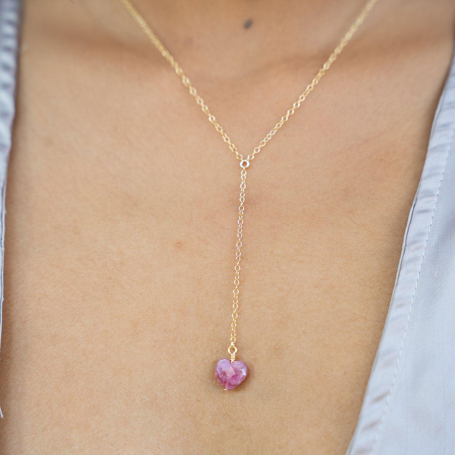 Elegant Ruby Crystal Heart Lariat Necklace for Women - Perfect for Valentine's Day, Anniversary & Romantic Date Night Jewelry Gift
