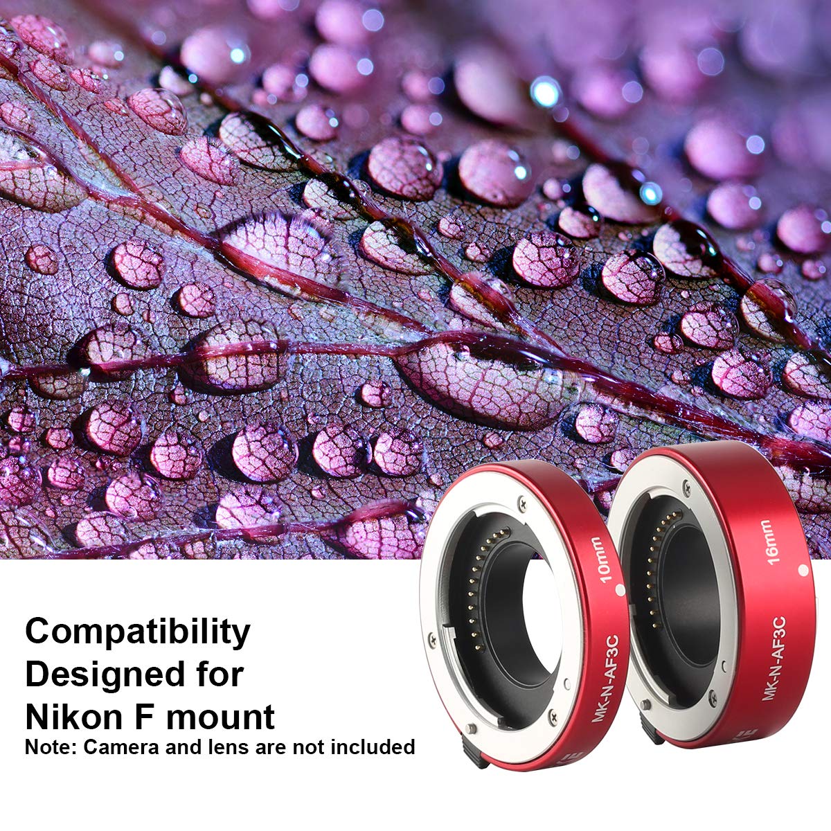 MEKE MK-N-AF3C-RED All Metal Auto Focus Macro Extension Tube Adapter for Nikon N1-Mount Mirrorless Cameras (J1 J2 J3 V1 V2) - Perfect for Close-Up Photography, Product Shots & Macro Shooting
