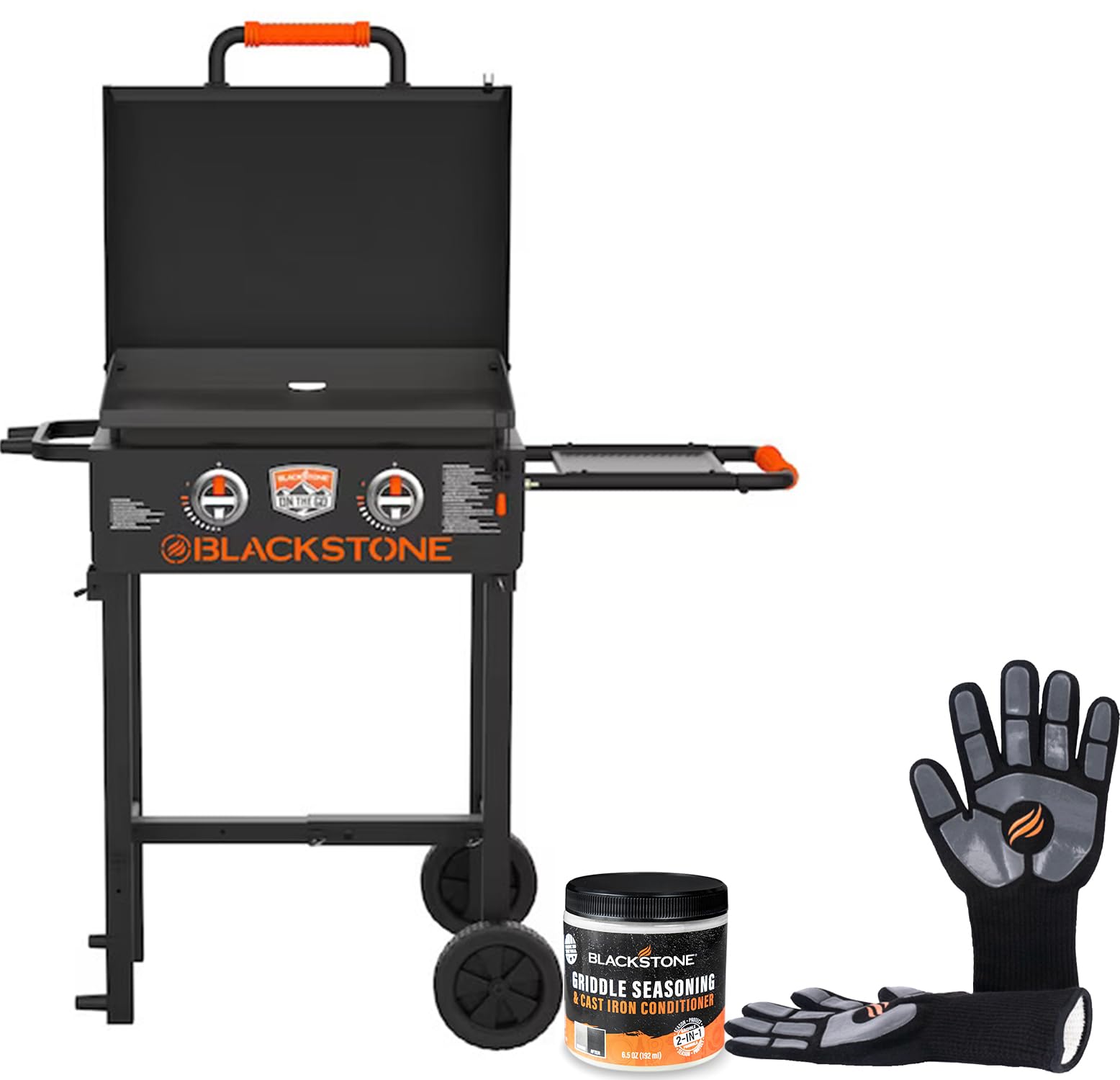 22 Inch Blackstone Griddle with Hood & Grill Stand - Portable Outdoor Flat Top Gas Grill for Camping, Backyard BBQ & Tailgating - Includes Blackstone Seasoning & Griddle Gloves - Perfect for Outdoor Cooking, Picnics & Family Gatherings