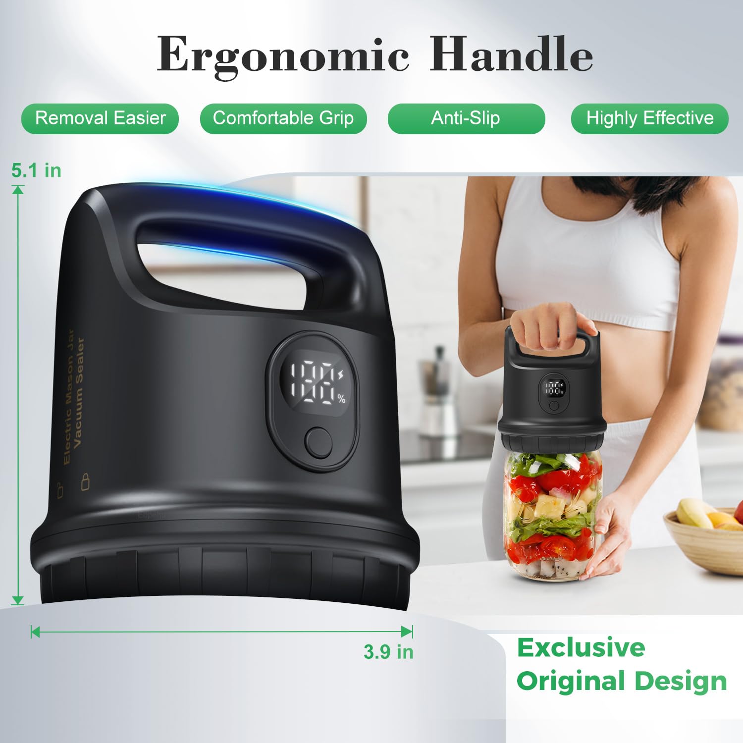 Automatic Mason Jar Vacuum Sealer - Smart Electric Food Preservation System for Wide & Regular Mouth Canning Jars | White & Black Options | Perfect for Meal Prep, Sous Vide, Dry Storage & Long-Term Food Preservation