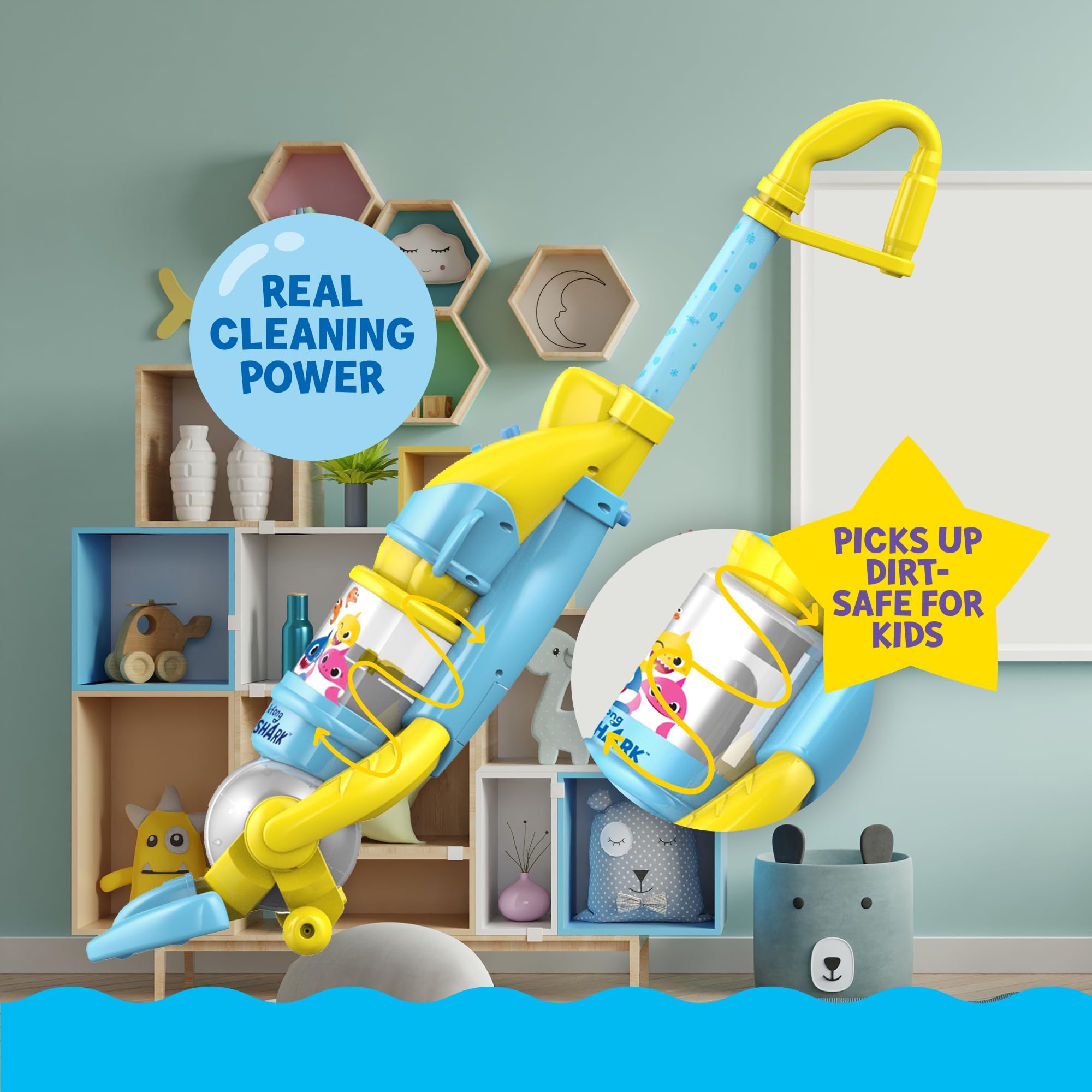 Pinkfong Baby Shark Kids Vacuum Cleaner Toy - Functional Toddler Vacuum with Lights & Realistic Sounds - Pretend Play Cleaning Toy for Boys & Girls Ages 2-5 - Perfect for Imaginative Play & Early Childhood Development