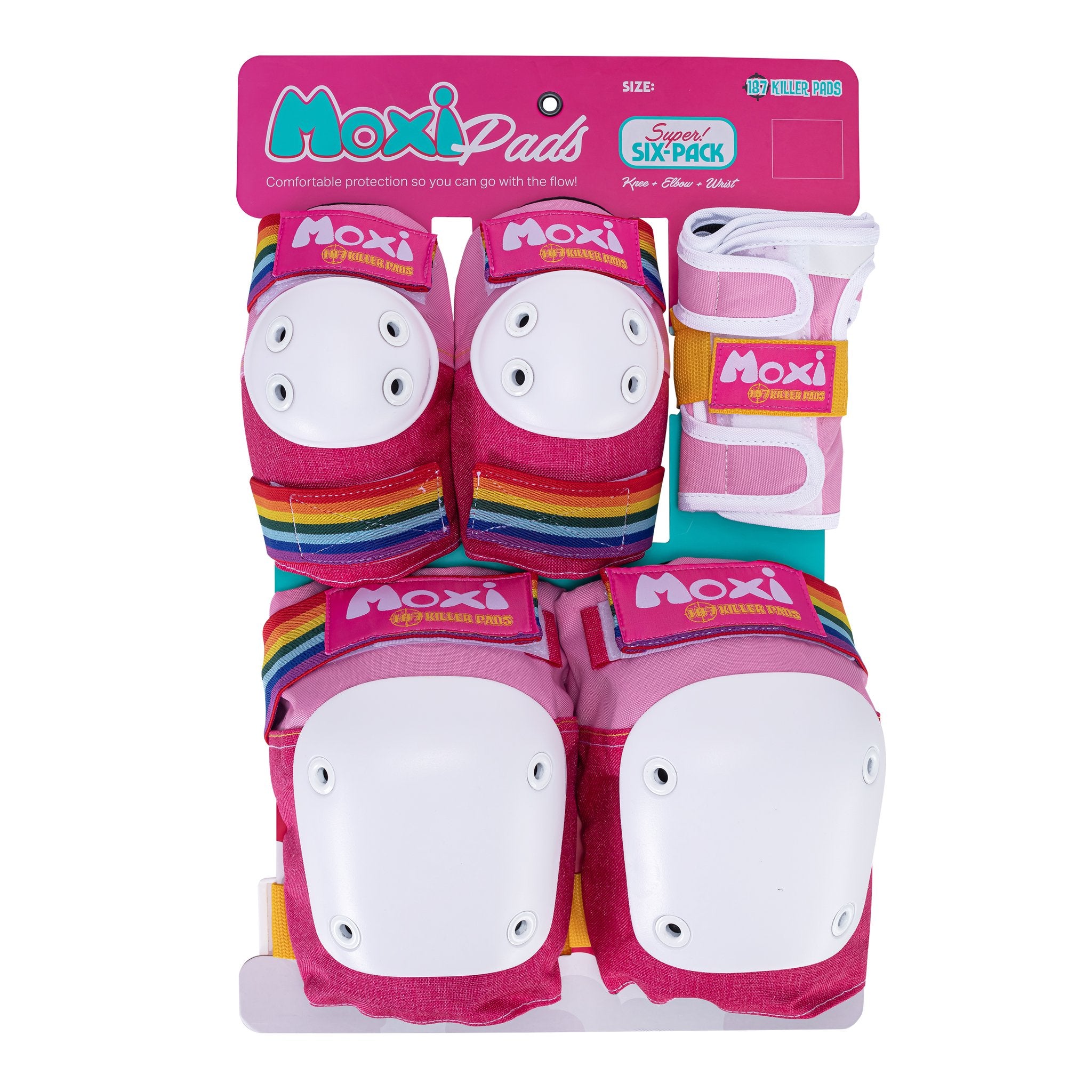 Moxi Pink 187 Six Pack Pad Set - Protective Knee & Elbow Pads for Skateboarding, Roller Skating & Scooter - Durable Safety Gear for Kids & Adults