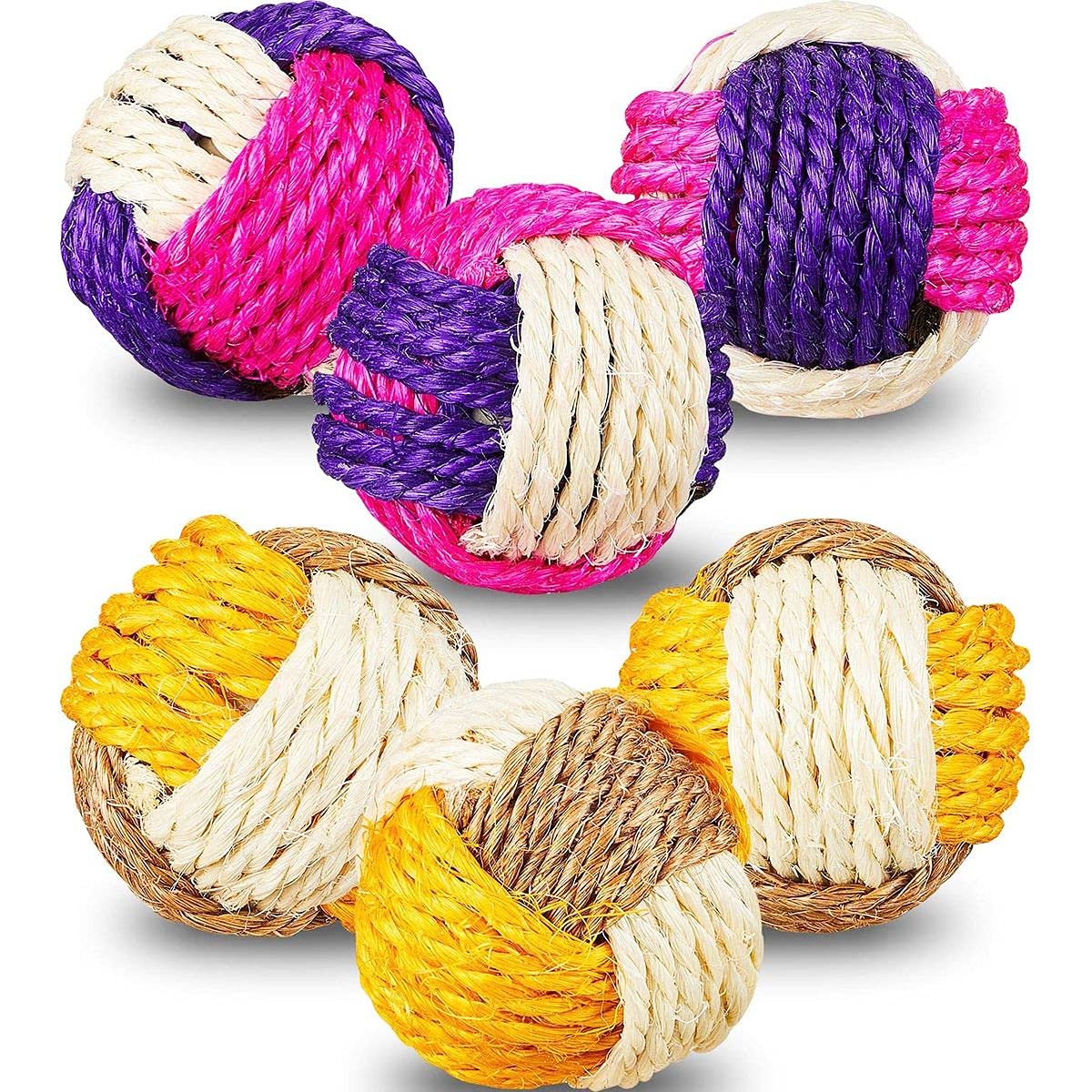Natural Sisal Cat Balls - 6 Pack Interactive Cat Toys for Scratching, Chewing & Play - Colorful Kitten Training Toys for Indoor Cats - Durable Pet Supplies for Playtime & Exercise
