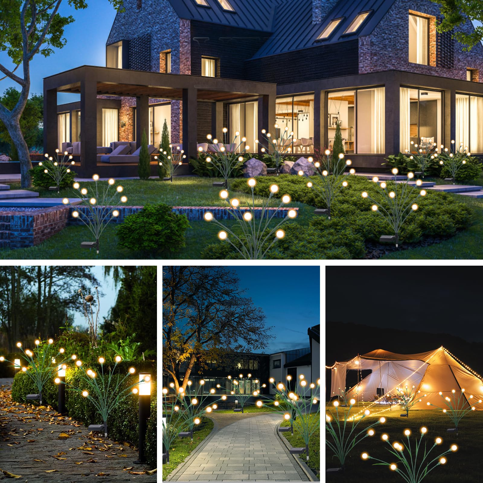 4 Pack Solar Garden Lights - Upgraded Leaf Design 40 LED Solar Firefly Lights, Waterproof Outdoor Landscape Path Lights for Yard, Patio, Garden Decor (Warm White) | Perfect for Walkways, Driveways & Backyard Lighting