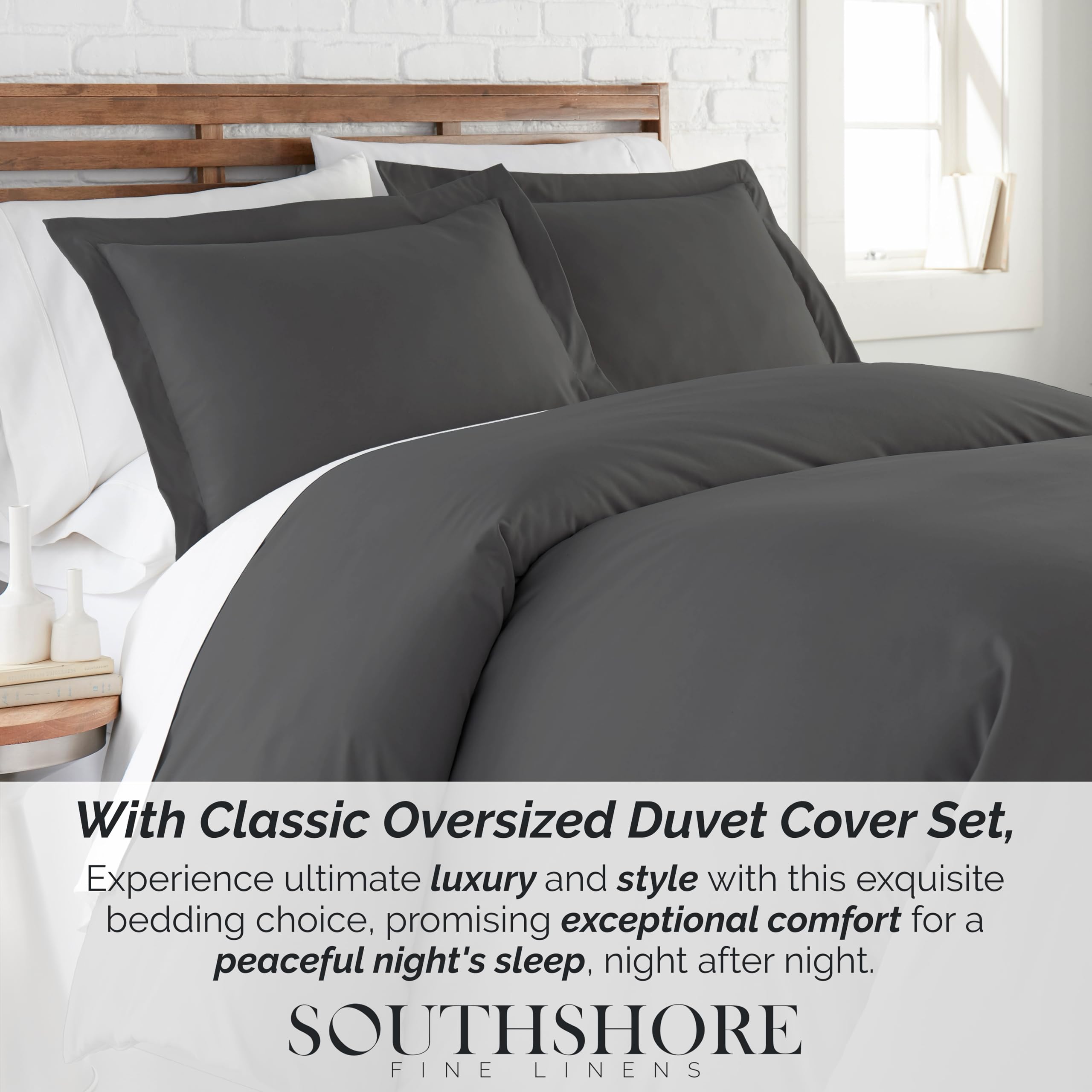 Premium Oversized Queen Duvet Cover Set - Soft & Easy Care 3-Piece Bedding with 2 Shams (98x98 Inches) - Full/Queen Size in Slate - Perfect for Master Bedrooms & Guest Rooms