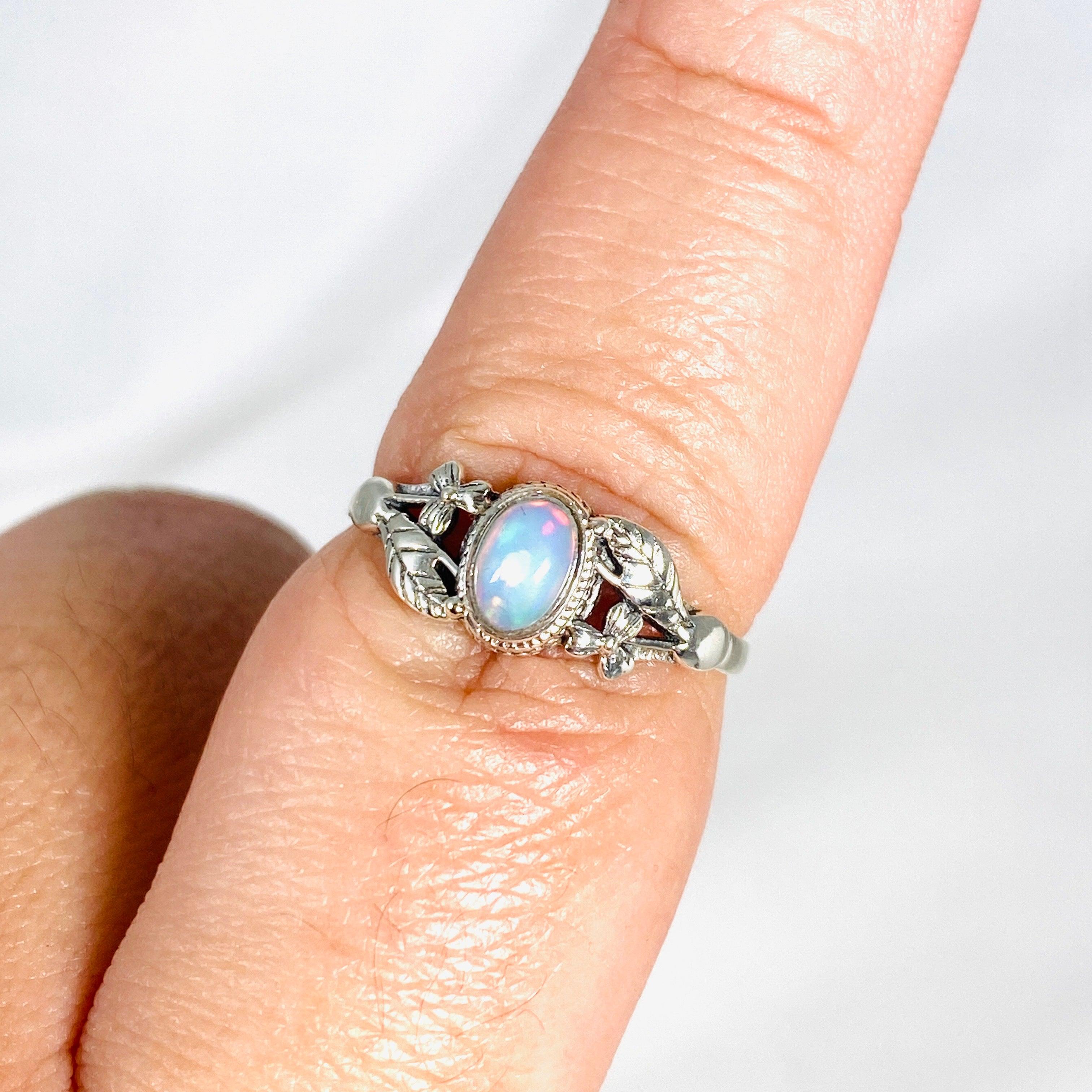 Ethiopian Opal Silver Leaf Ring KRGJ3000 - Elegant Jewelry for Women, Perfect for Weddings, Parties & Special Occasions
