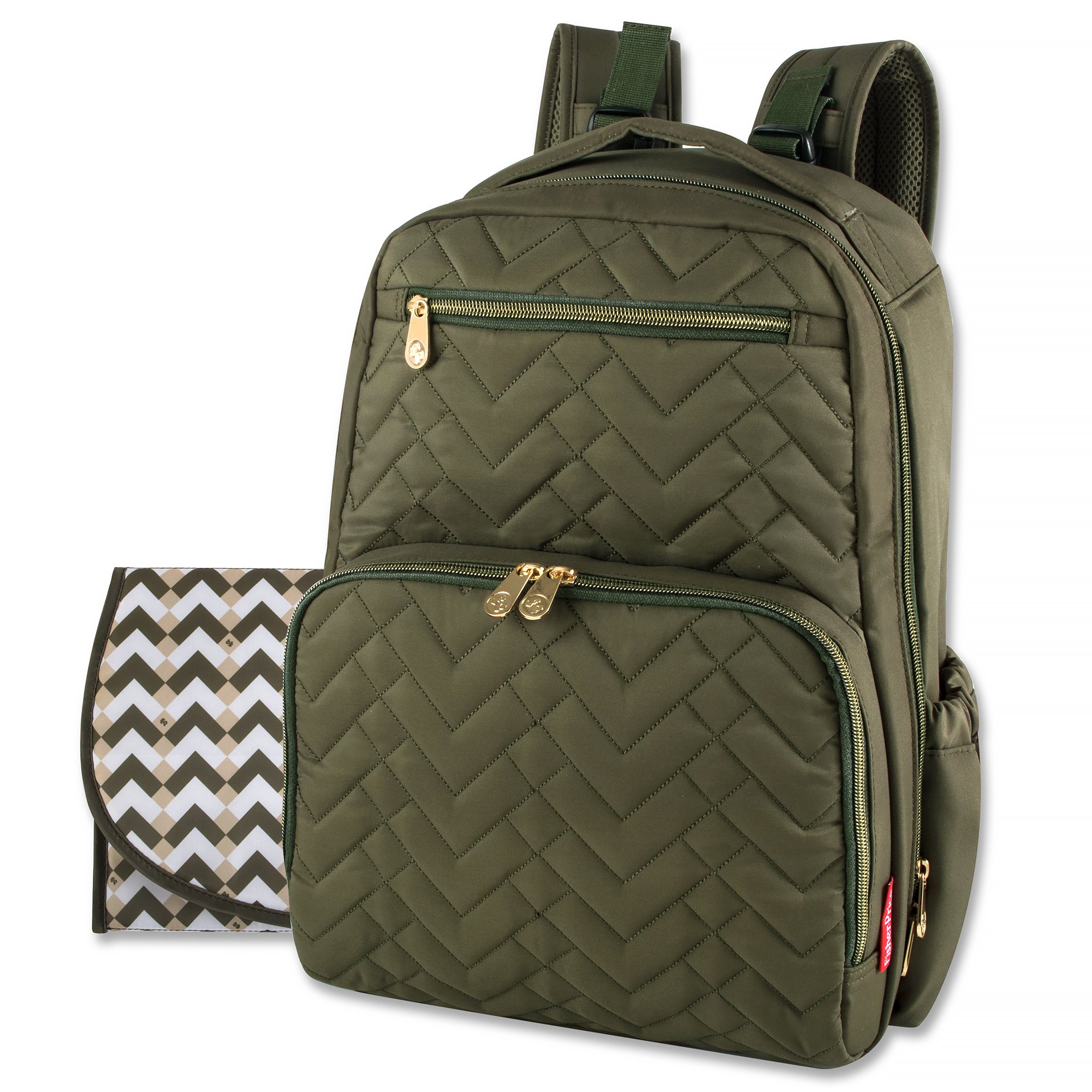 Fisher-Price Morgan Quilted Backpack for Kids - Olive Green School Backpack with Adjustable Straps | Perfect for School, Travel & Daycare Use