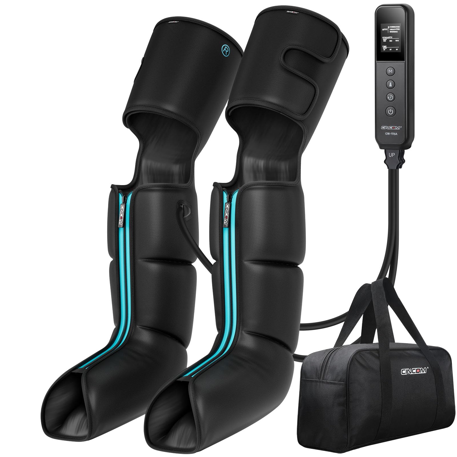 CINCOM 3-in-1 Air Compression Leg Massager for Foot, Calf & Thigh - Circulation Booster, Pain & Edema Relief, RLS Recovery - Perfect for Post-Workout, Office Workers & Travelers