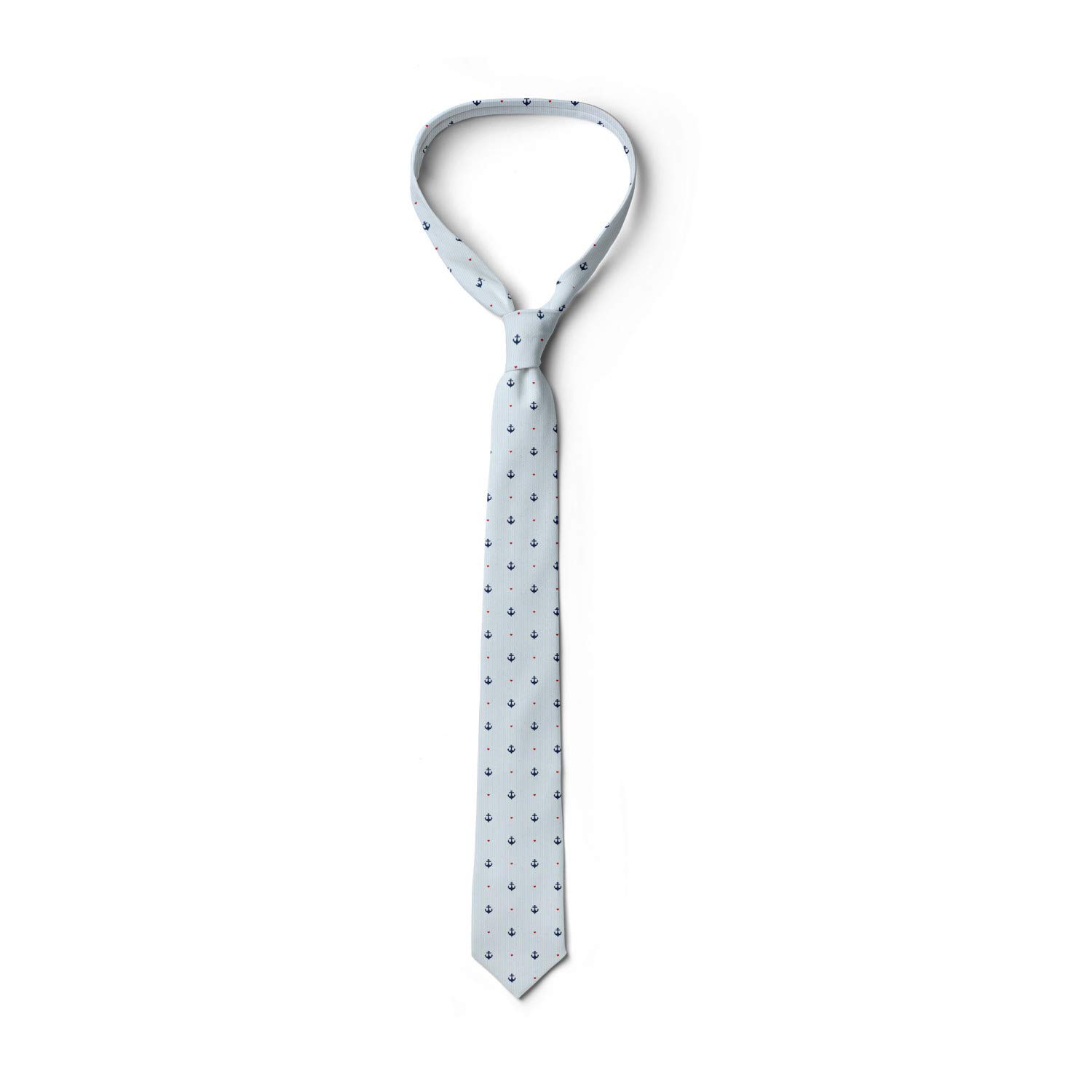 Ambesonne Men's Necktie - Red Hearts Nautical Design, 3.7