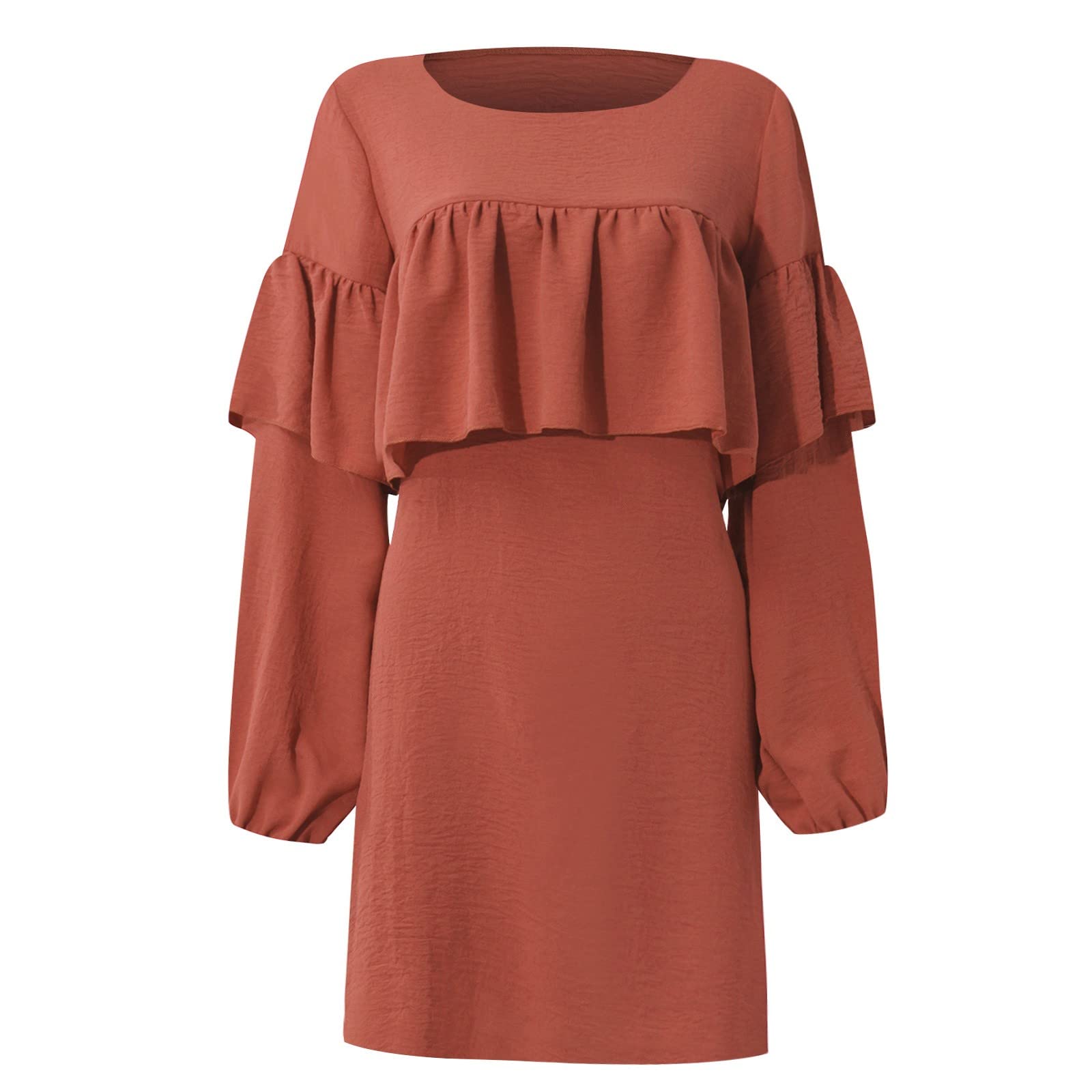 Women's Solid Color Long Sleeve Pleated Dress - Loose Waist Sexy Travel Outfit for Casual & Formal Occasions | Perfect for Vacations, Dates & Office Wear 2023