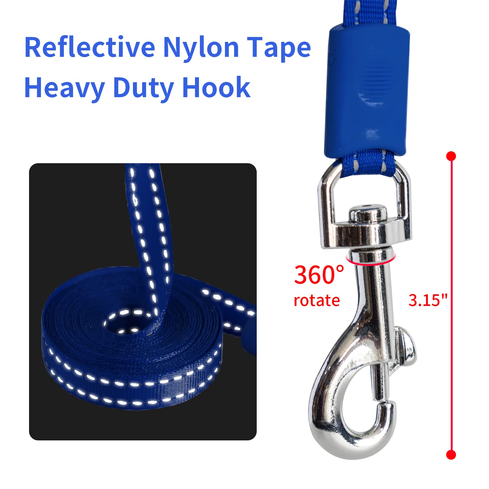16FT Heavy Duty Retractable Dog Leash for Large Dogs up to 110lbs - Tangle-Free Nylon Tape with Reflective Stitching, Anti-Slip Handle & One-Hand Brake/Lock System (Blue, Large) - Perfect for Night Walks, Jogging & Outdoor Adventures with Your Pet
