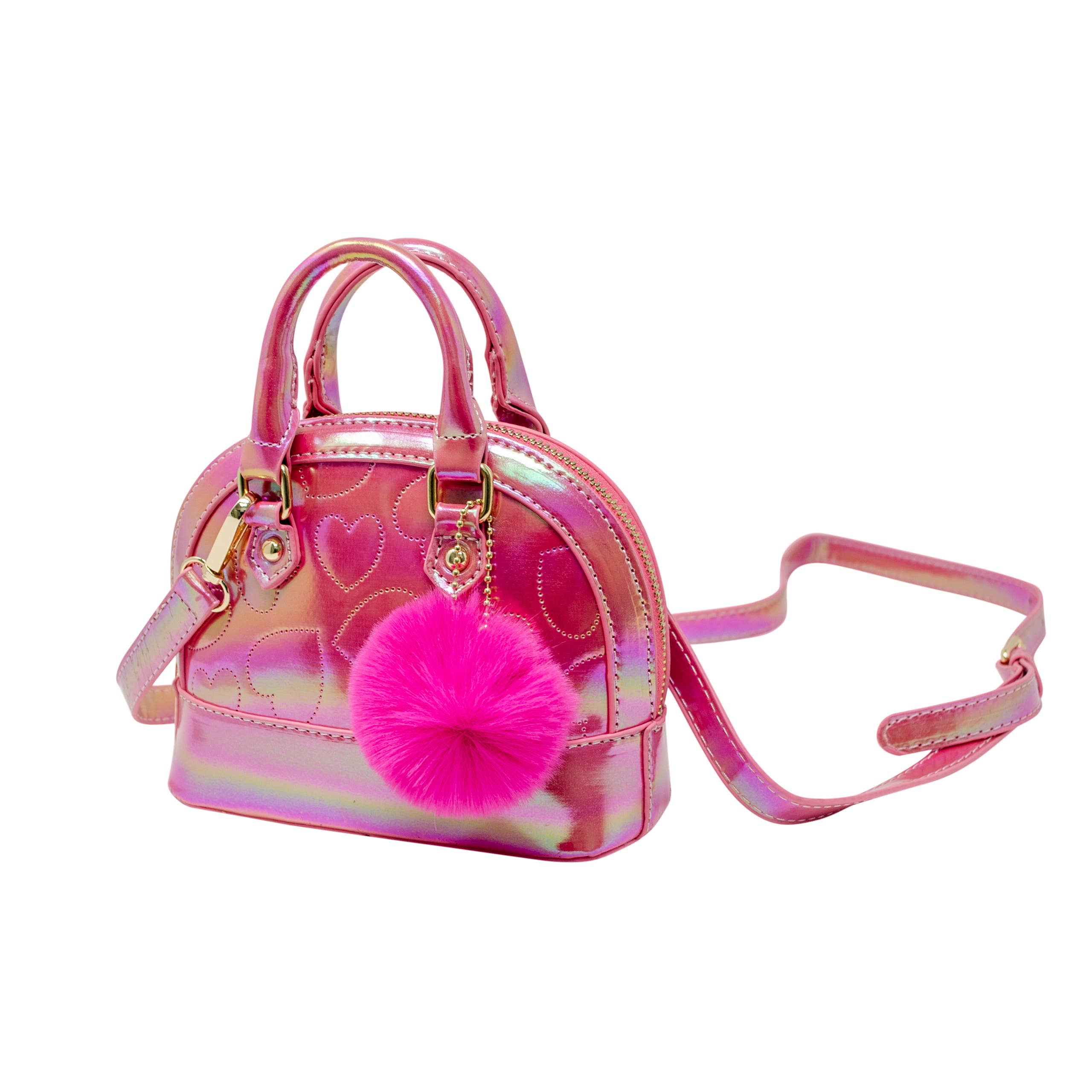 Shiny Dotted Heart Moon Handbag for Women - Elegant Pink Crossbody Purse for Date Night, Party & Special Occasions