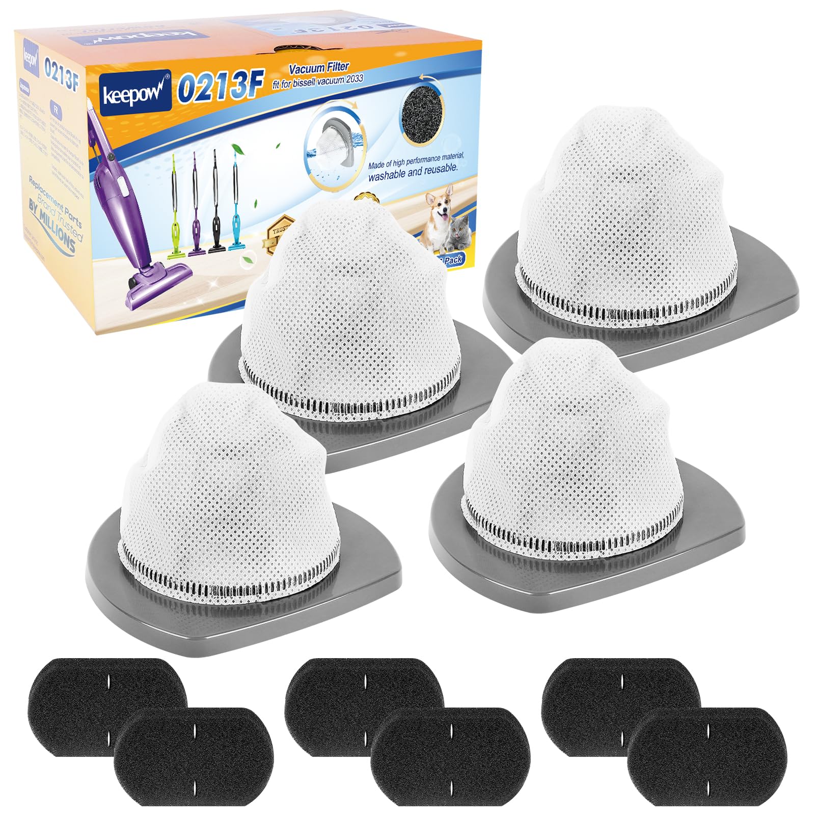 KEEPOW 2033 Vacuum Filter Set 4-Pack - Compatible with Bissell Featherweight Stick Lightweight Bagless Vacuum Models 2033, 20331, 20333, 20336, 20339, 2033M - Replacement Filters for Pet Hair, Dust & Allergens - Perfect for Home Cleaning & Maintenance