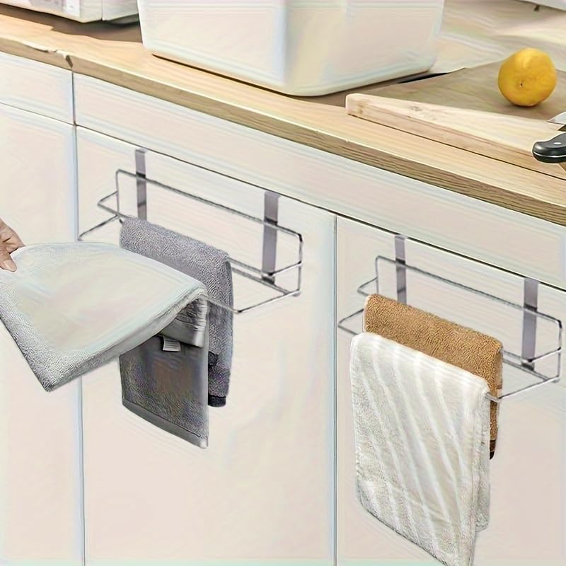 Jerliflyer No-Drill Stainless Steel Wall Mounted Bathroom Towel Rack - Double Towel Holder & Roller Bar for Bath, Kitchen, and Laundry Room Organization