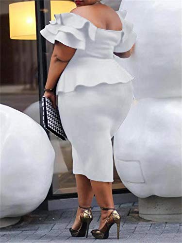 VERWIN Plus Size Women's Midi Dress - Patchwork Short Sleeve Bodycon Dress with High Waist | Perfect for Casual Outings, Date Nights & Summer Vacations