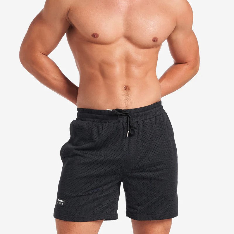 Teamm8 S.S.C 6 Mesh Shorts for Men - Black Athletic Running Gym Workout Shorts - Perfect for Sports, Training & Casual Wear