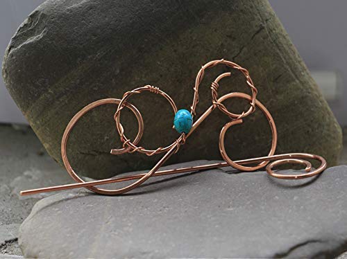 Wire Hair Clip Large Hair Barrette with Turquoise Copper Hair Pin - Metal Hair Slide for Women, Blue Hair Accessories for Wedding, Party & Everyday Style