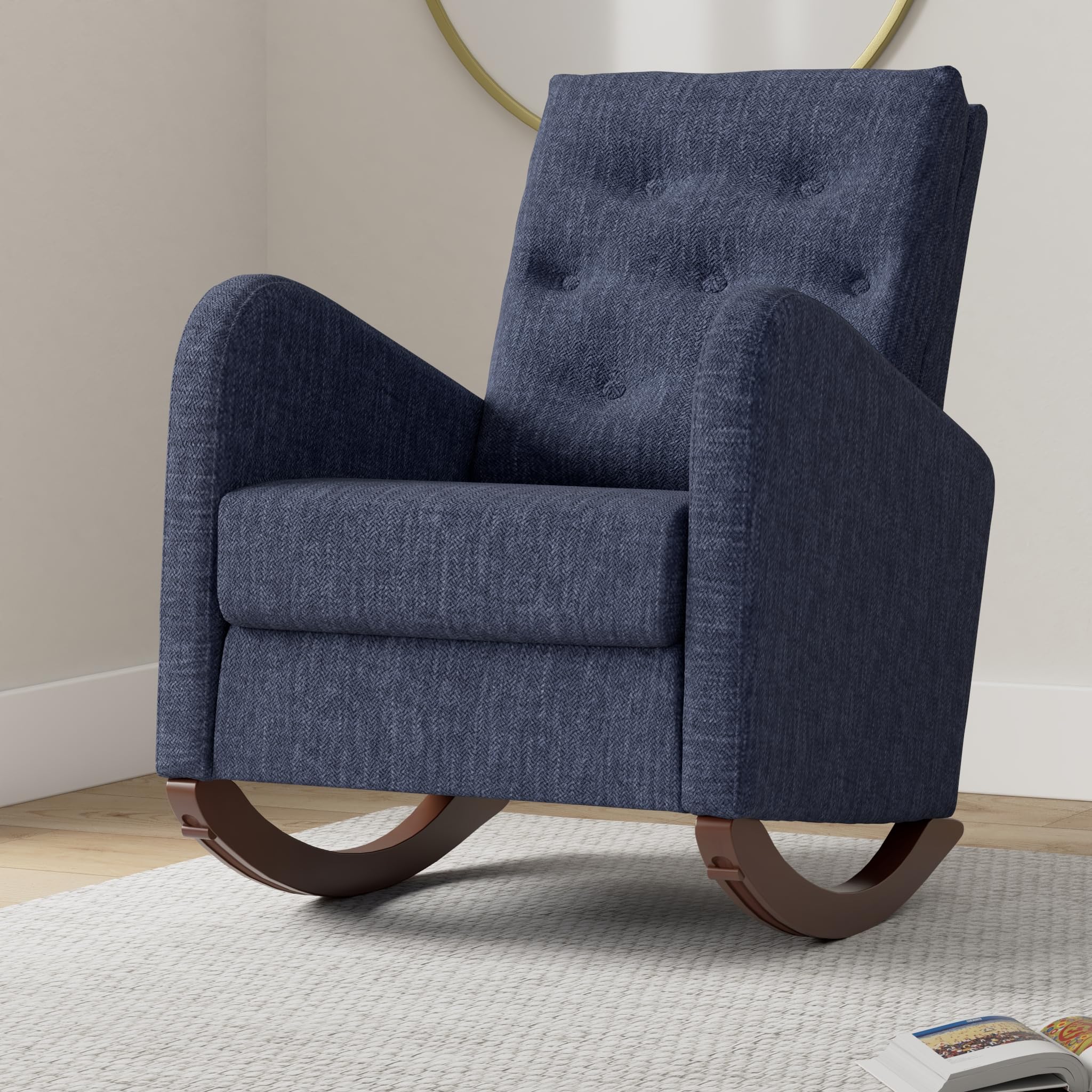 Antetek Modern Upholstered Rocking Chair - Nursery Glider Rocker with Side Pocket, Comfortable High Back Armchair with Headrest for Living Room, Bedroom & Nursery - Perfect for Breastfeeding, Reading & Relaxing (Camel)