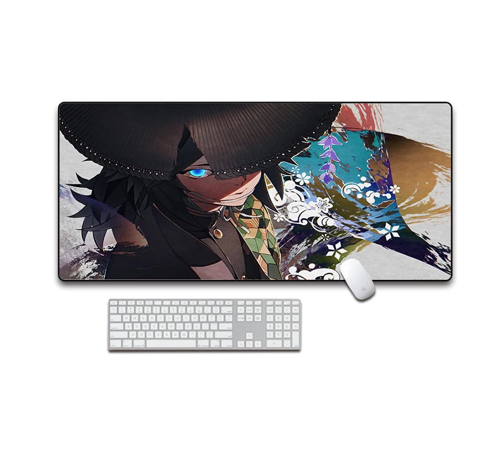 XXL Demon Slayer Tomioka Giyuu Anime Gaming Mouse Pad - 35.4x15.7 Inch (900x400mm) Non-Slip Surface for PC, Laptop, CSGO, LOL, Valorant - Perfect for Gaming Setups & Anime Collections