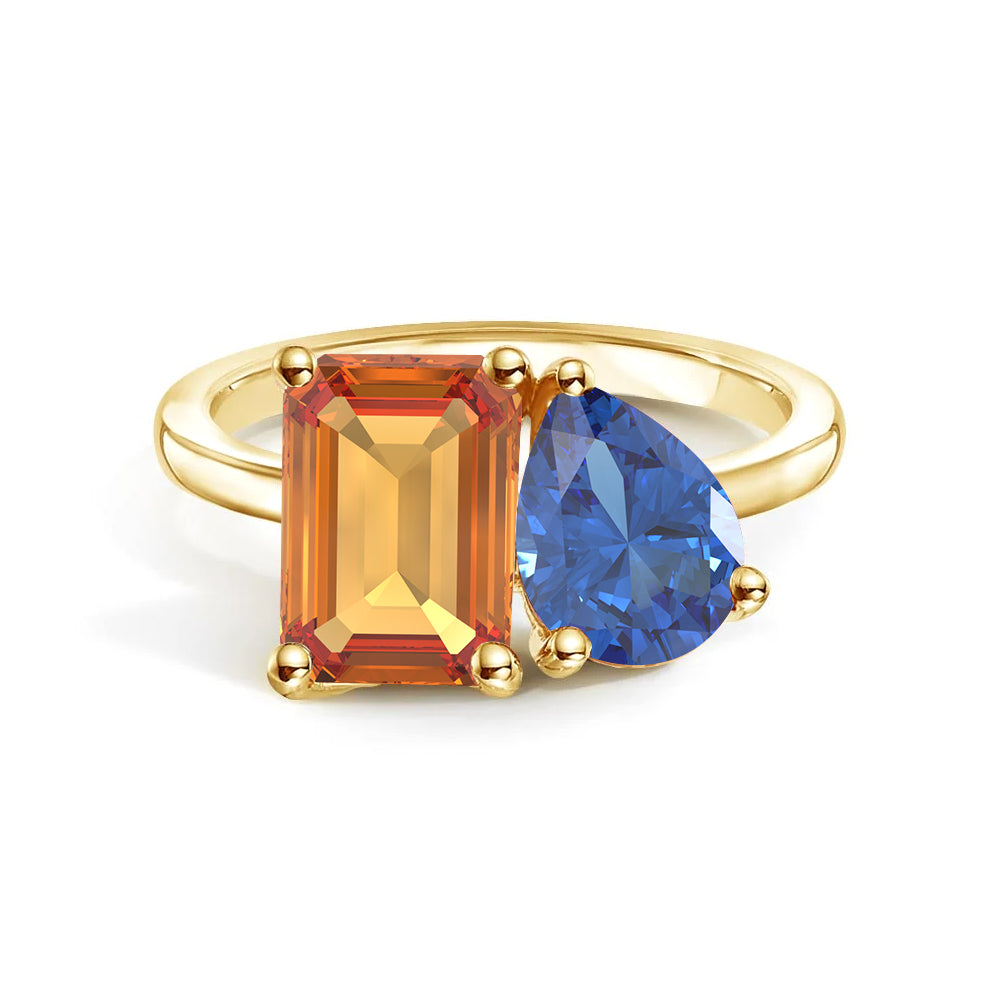 Personalized Citrine Toi et Moi Anniversary Ring - Custom Birthstone Jewelry for Couples, Gift for Her, Wedding Band, Romantic Present for Valentine's Day or Anniversary