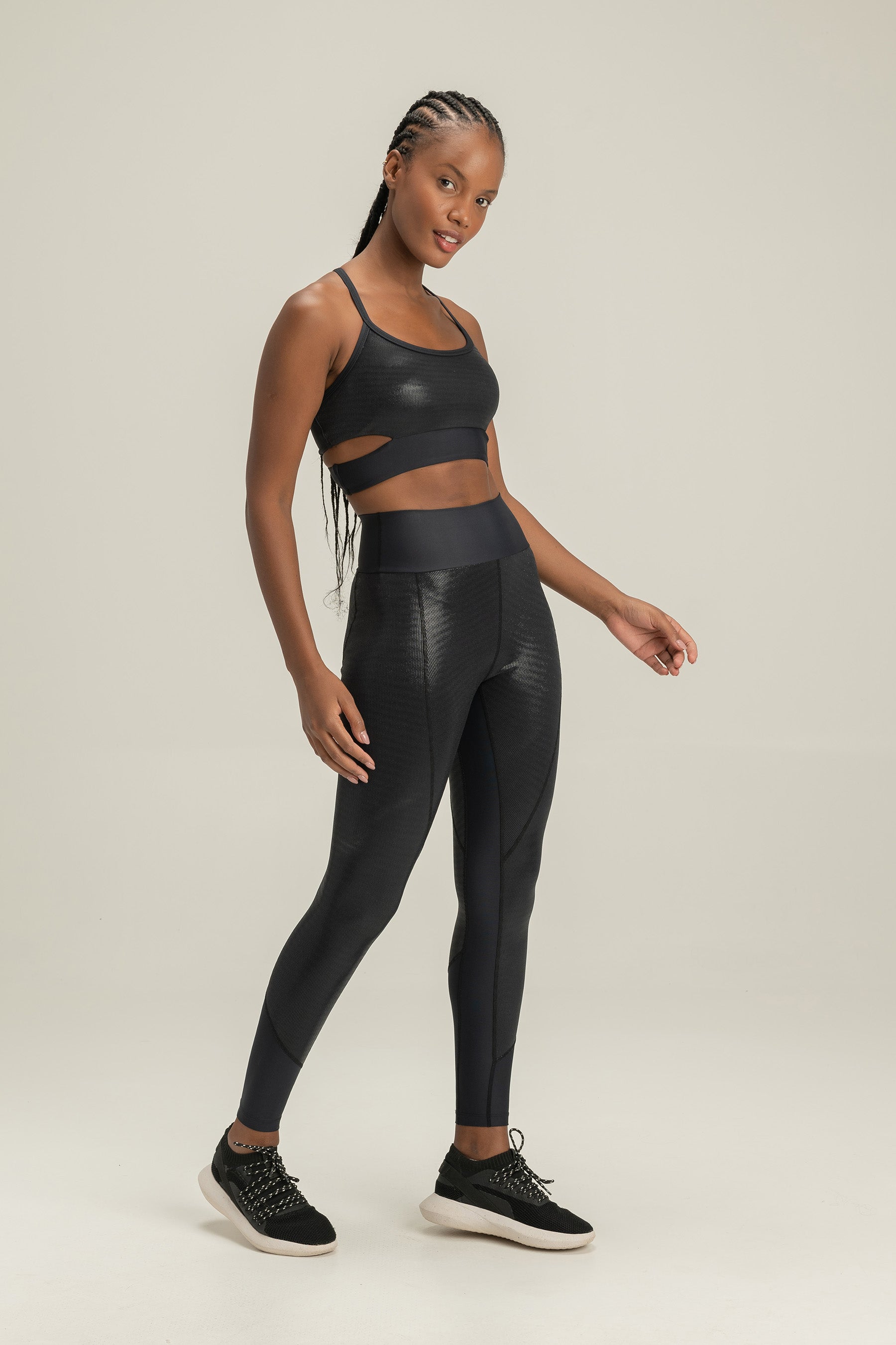 High Waist Rib Shine Leggings for Women - Tummy Control Yoga Pants with Butt Lifting - Shiny Workout Leggings for Gym, Running & Lounge Wear