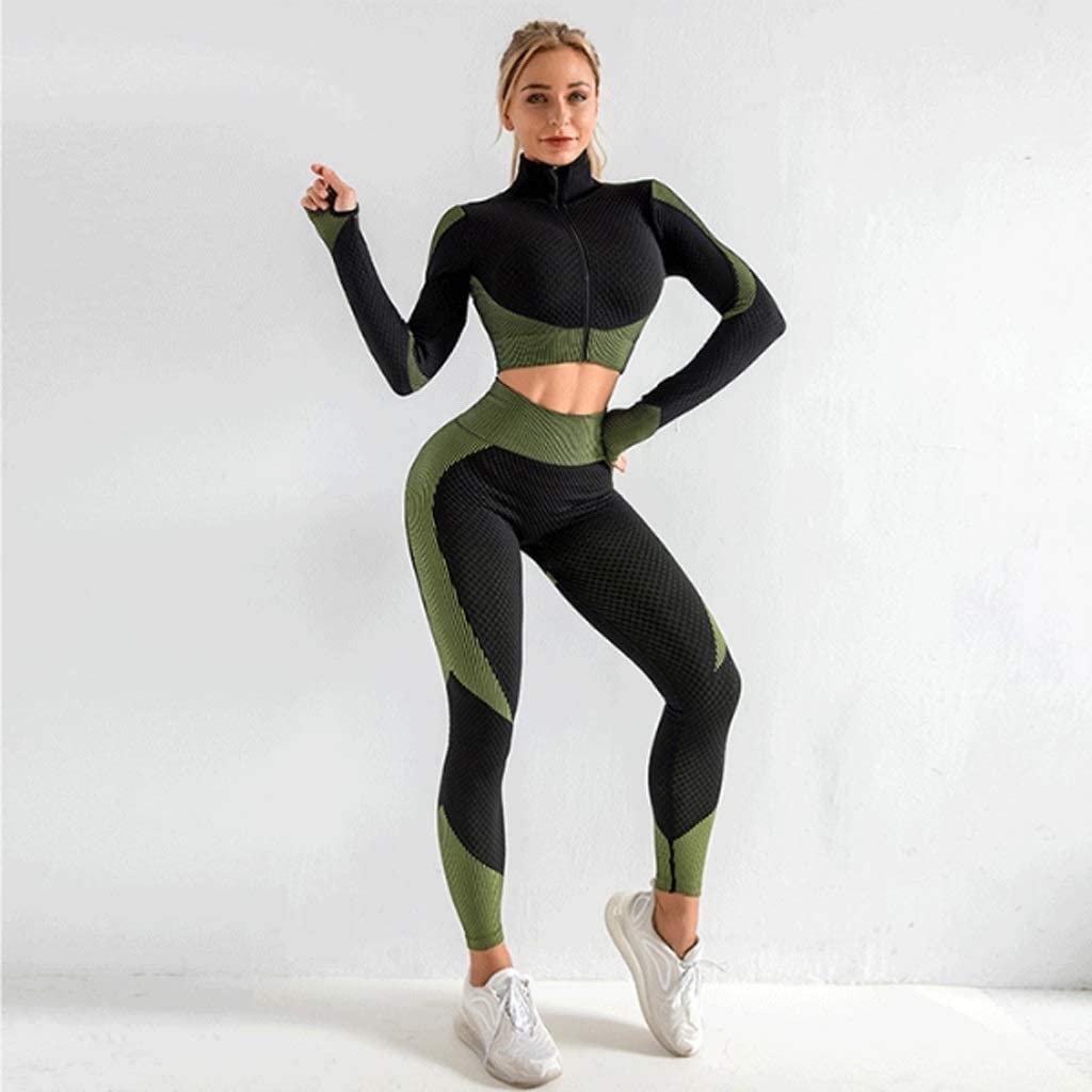Women's Seamless Velvet Yoga Set - Long Sleeve Top & High Waist Leggings for Fitness, Workout & Running (Size L) - Perfect for Yoga, Gym, Pilates & Winter Sports