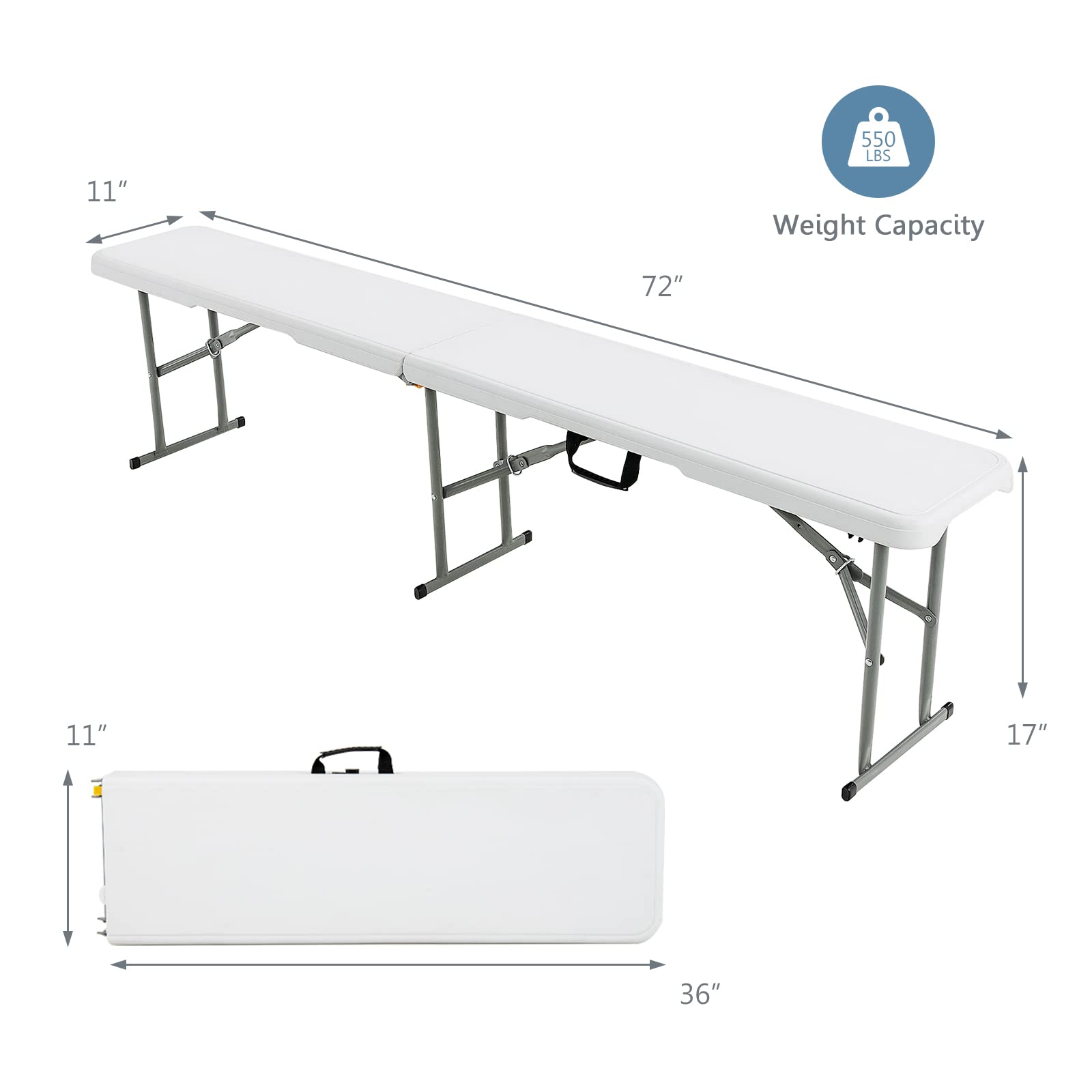 Giantex 6-Foot Picnic Table with 2 Benches - Outdoor Folding Camping Table Set, HDPE Top & Metal Legs, White - Perfect for BBQ, Backyard Parties, Patio, Garden & Camping Trips