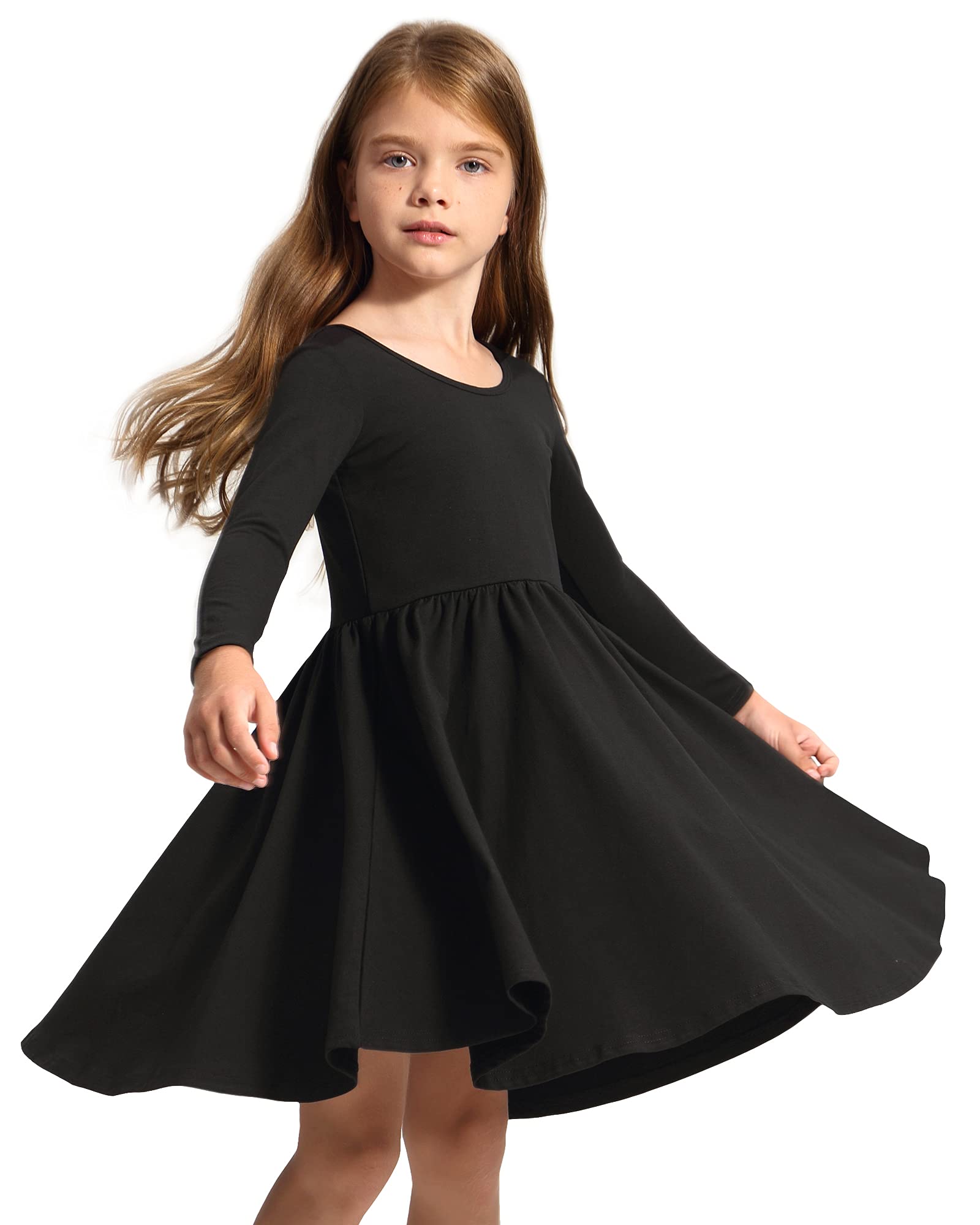 Stelle Girls Long Sleeve Cotton A-Line Dress - White Skater Twirl Toddler Dress for School, Casual Wear & Easter Outfits | Perfect for Playdates, Parties and Special Occasions