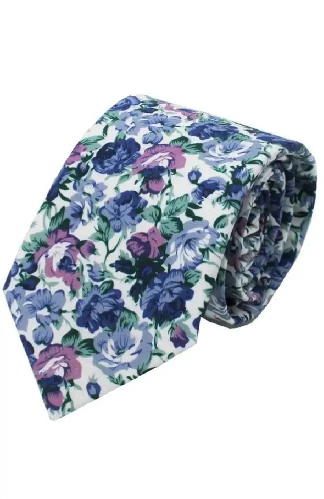LA Smith Blue Floral Tie and Hanky Set for Men - Elegant Handkerchief & Necktie Gift Set for Weddings, Parties & Formal Events
